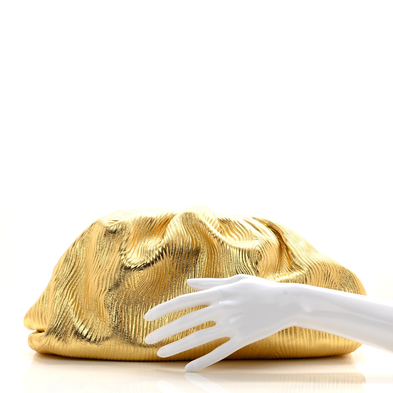 Bottega Veneta Metallic Bark Calfskin Embossed The Pouch Oversized Clutch Oro 2 of 8