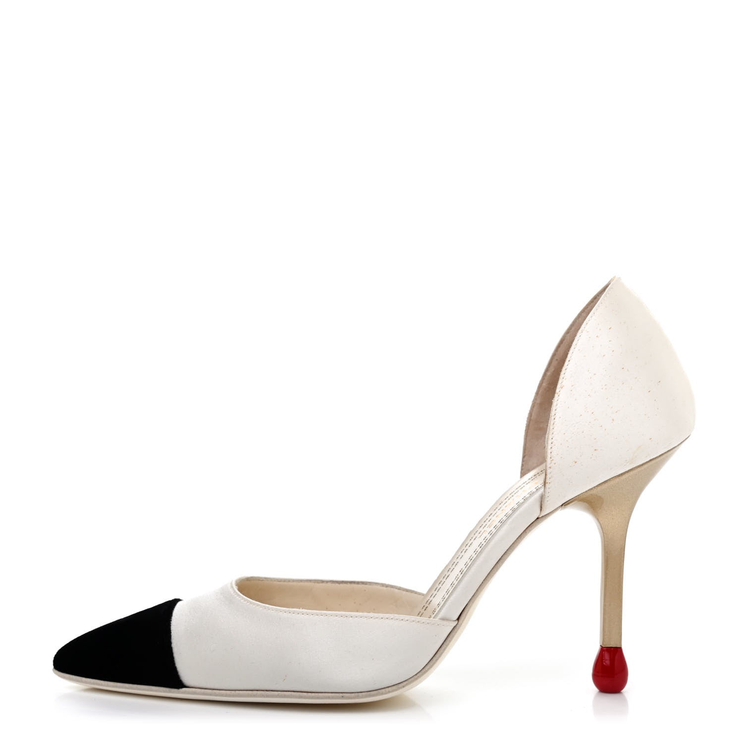 Chanel Satin Cap Toe Matchstick d'Orsay Pumps 38 White Black