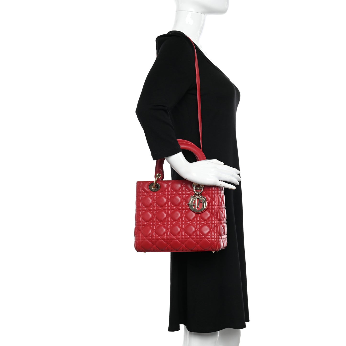 Lambskin Cannage Medium Lady Dior Red