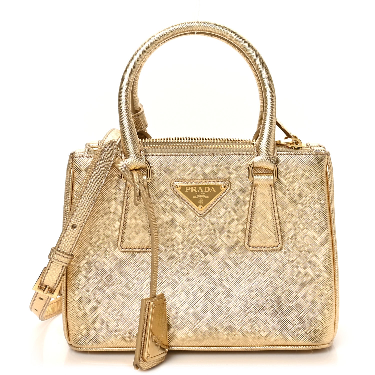 Prada Saffiano Lux Mini Galleria Double Zip Tote Platino 1803943