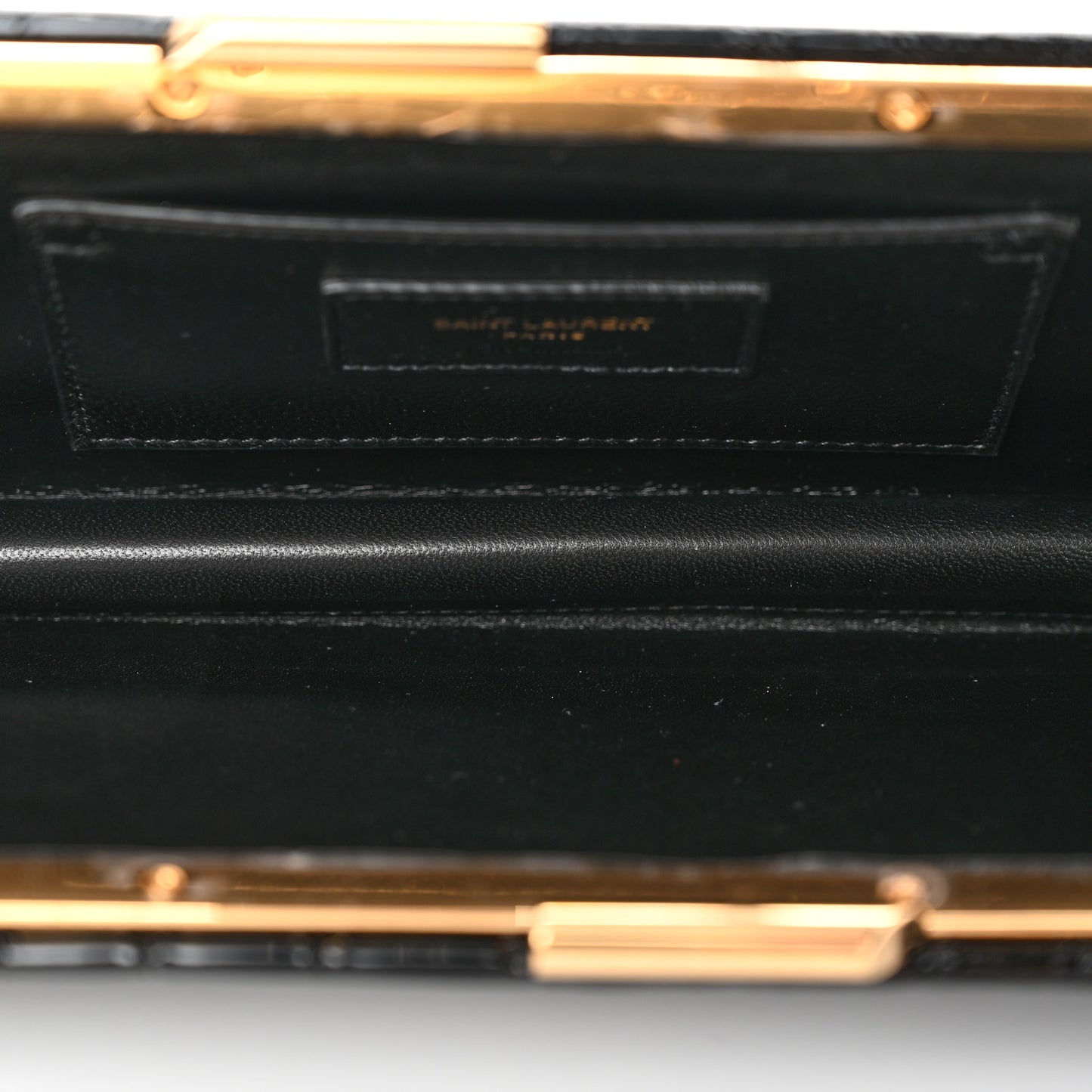 Lacquered Calfskin Crocodile Embossed Small Midnight Clutch Black