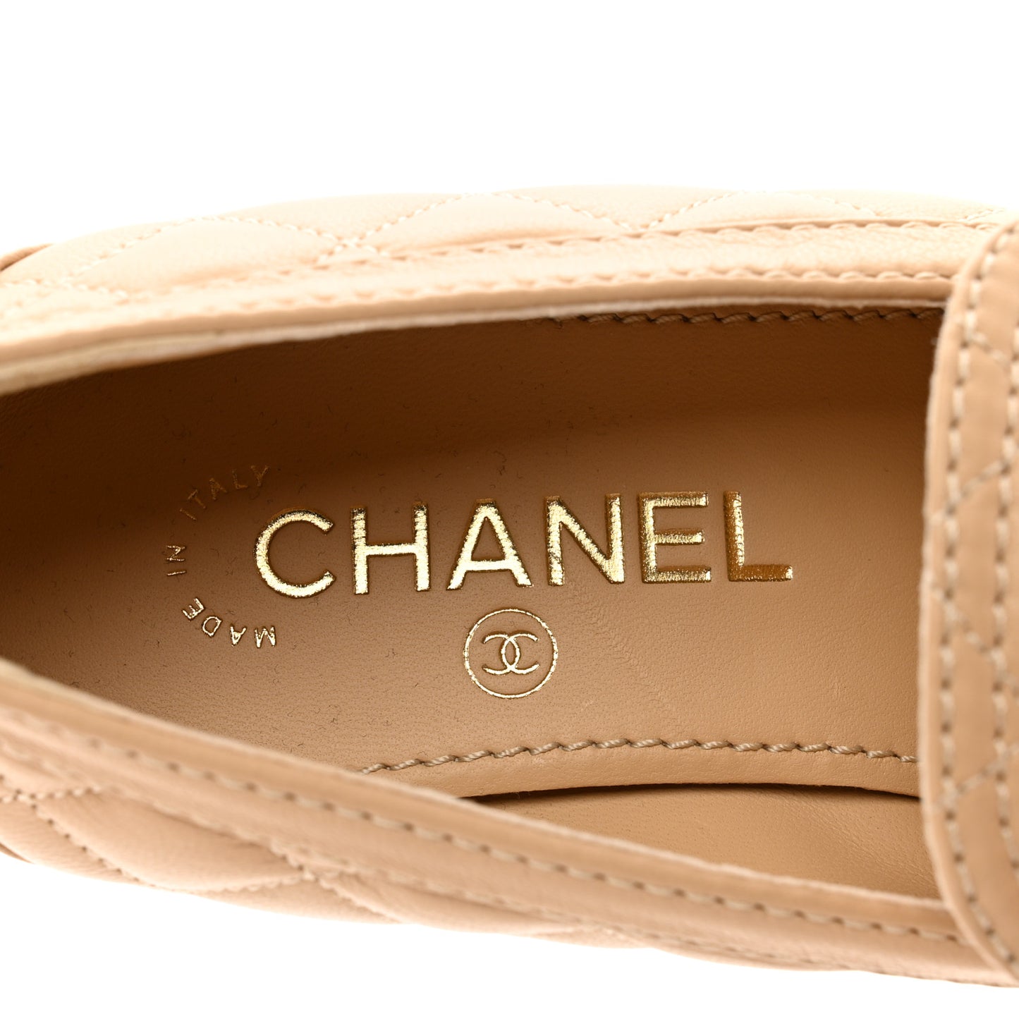 Lambskin Quilted CC Heart Loafers 38 Beige
