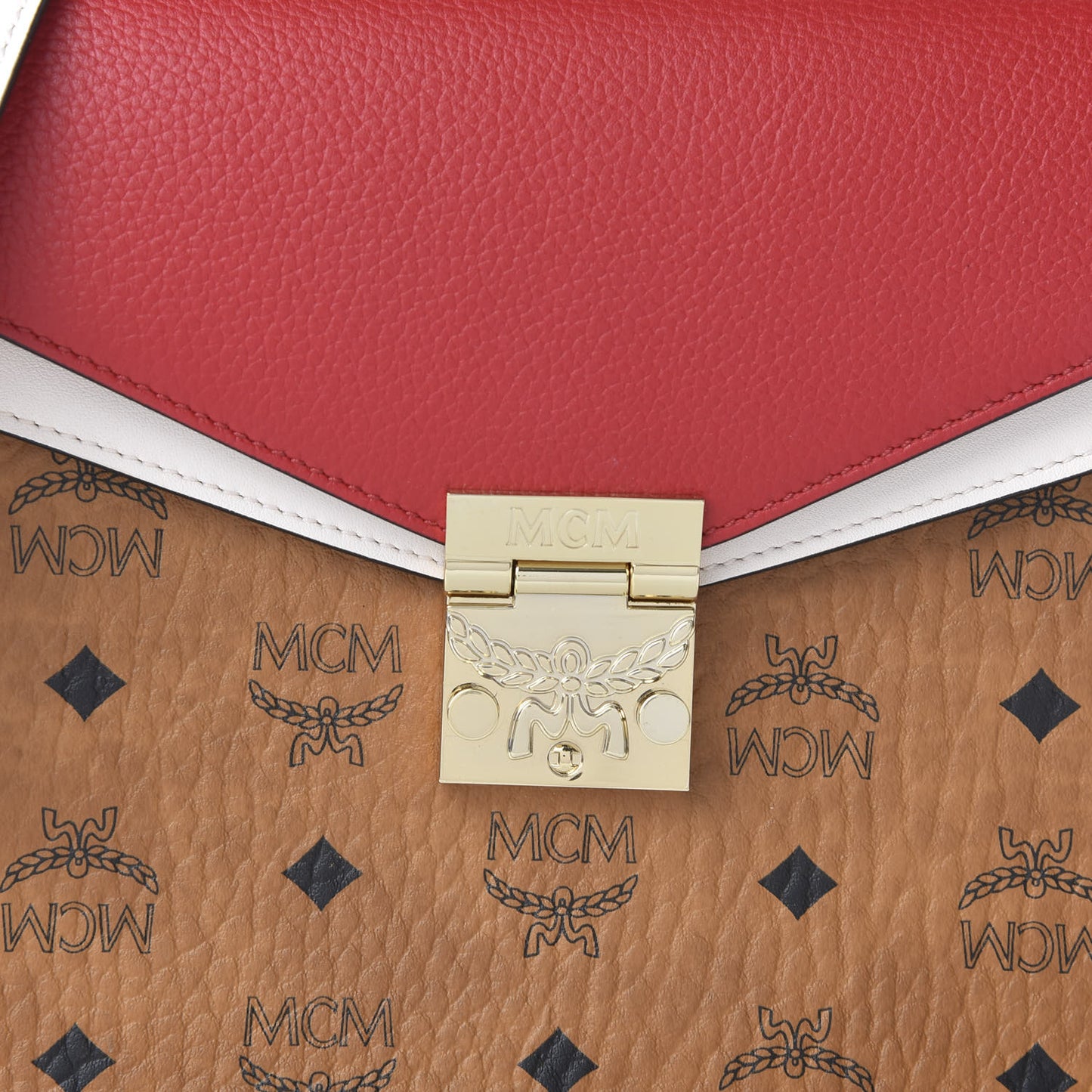 Visetos Calfskin Colorblock Mezzanin Shoulder Bag Cognac Ruby Red