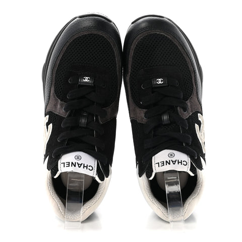 Mesh Suede Grained Calfskin Womens CC Sneakers 40 Black White