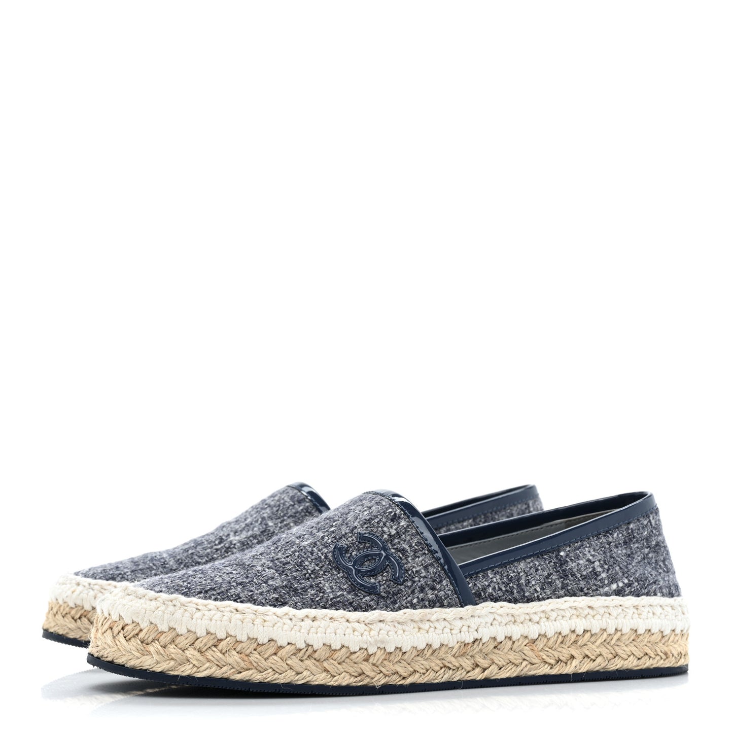 Fabric Patent Calfskin CC Espadrilles 35 Blue