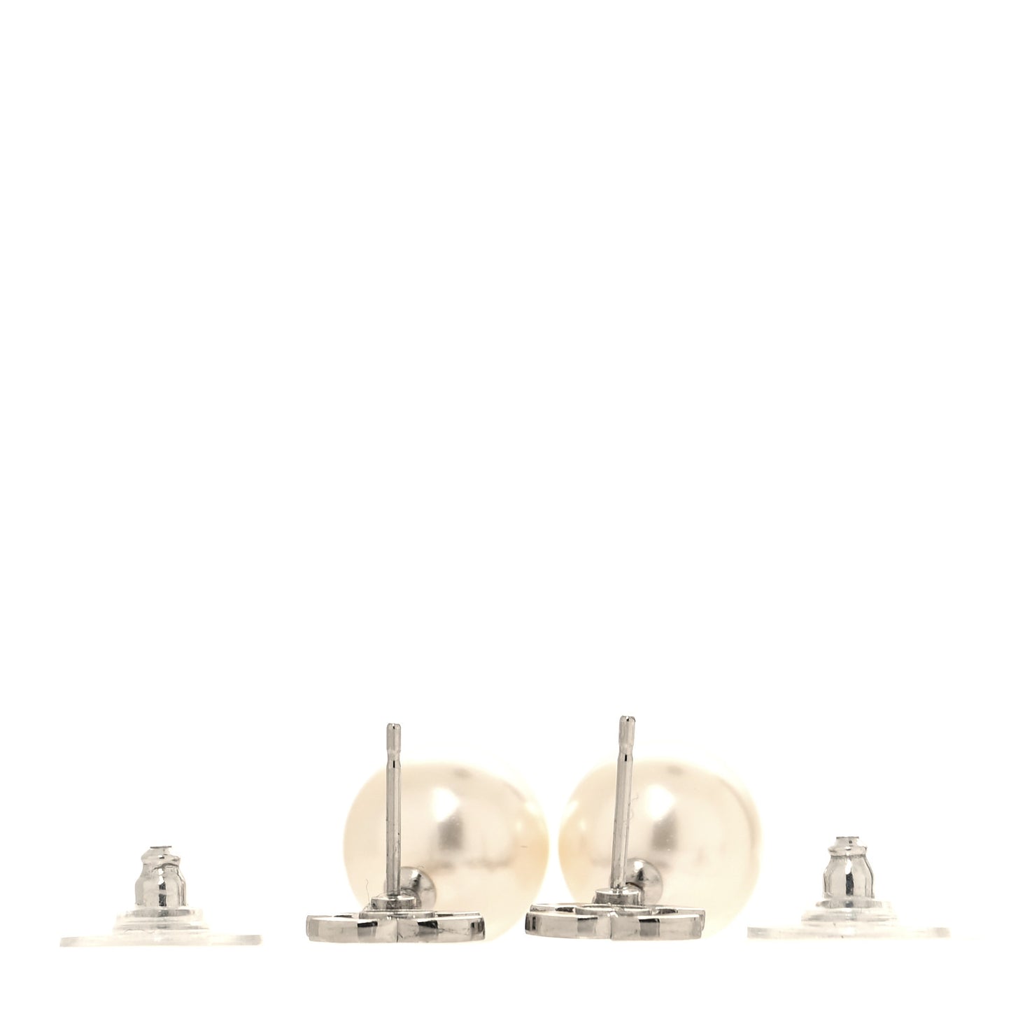 Crystal Pearl CC Drop Earrings Silver Pearly White