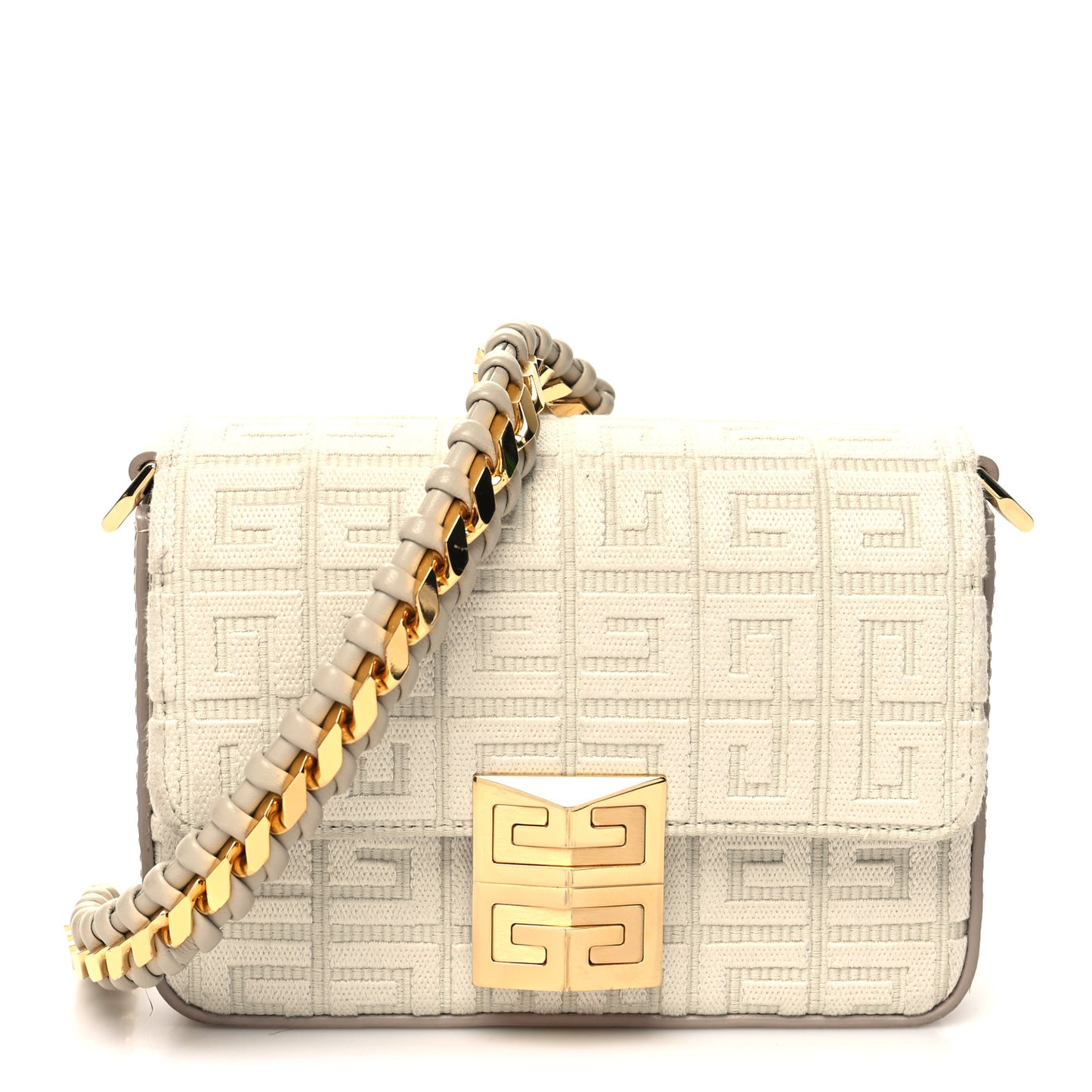 Canvas Embroidered Small 4G Woven Chain Crossbody Beige