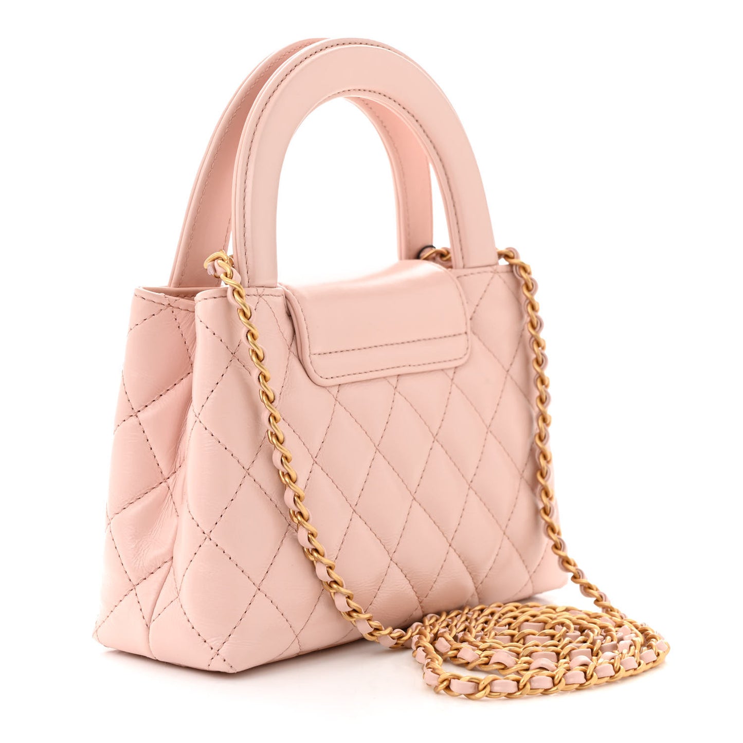 Shiny Aged Calfskin Quilted Nano Kelly Shopper Light Pink