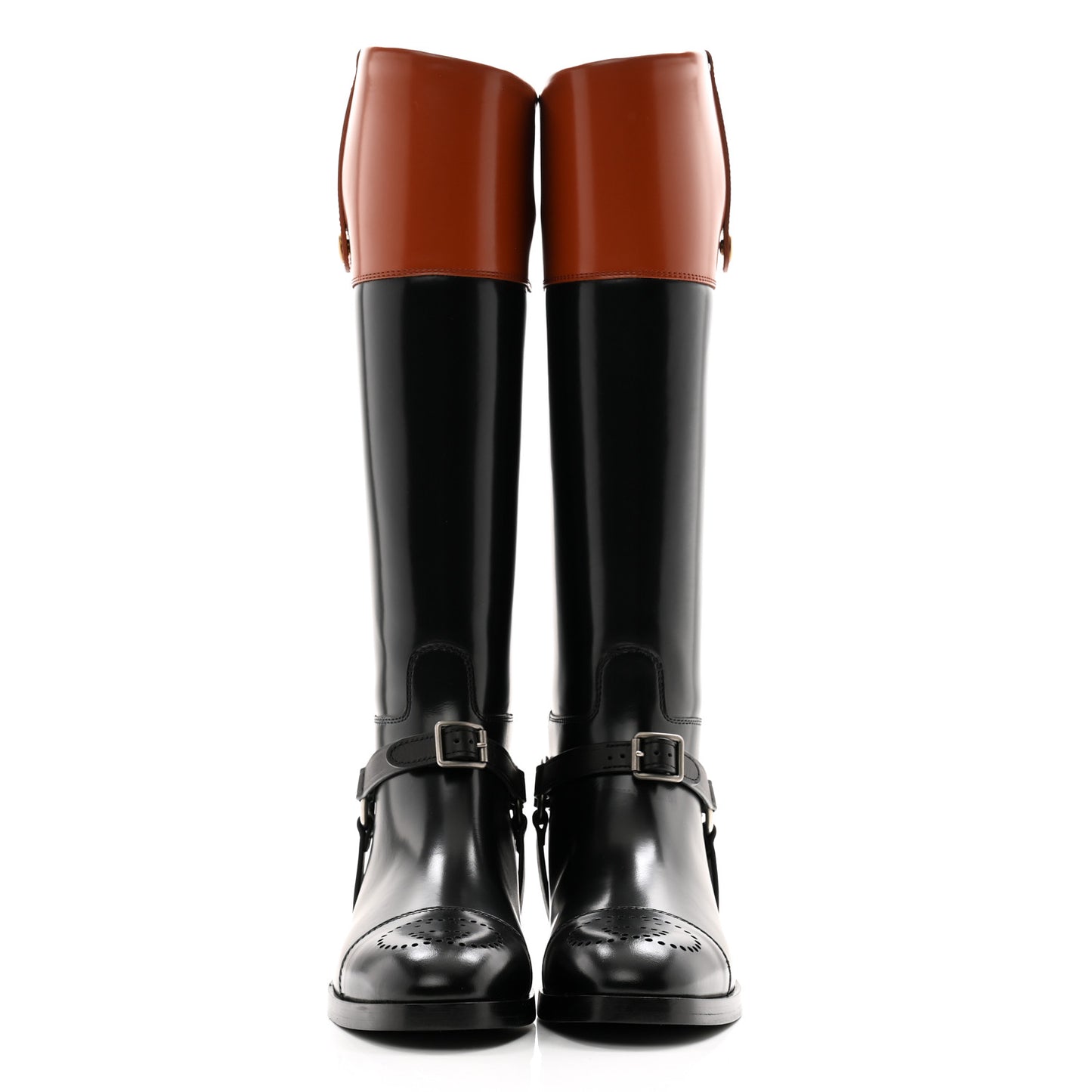 Calfskin Zelda Harness Riding Boots 39 Black Amber