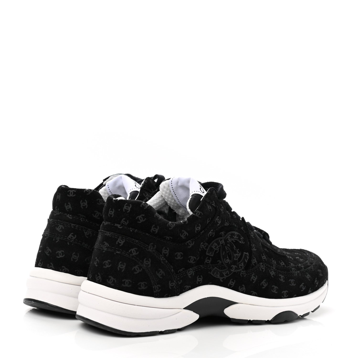 Chanel Suede Calfskin Printed CC Sneakers 36 Black 4 of 9