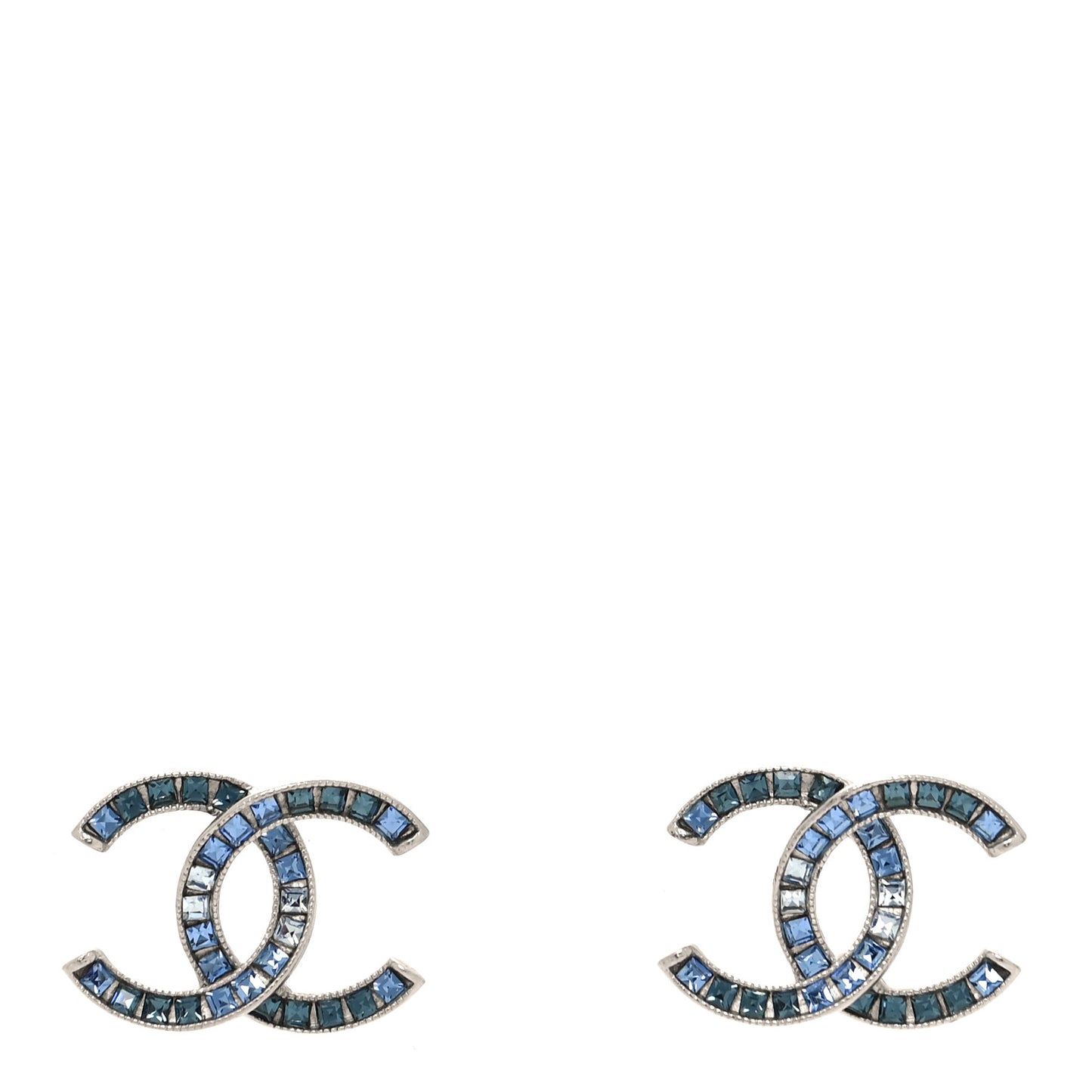 Crystal Baguette CC Earrings Silver Blue