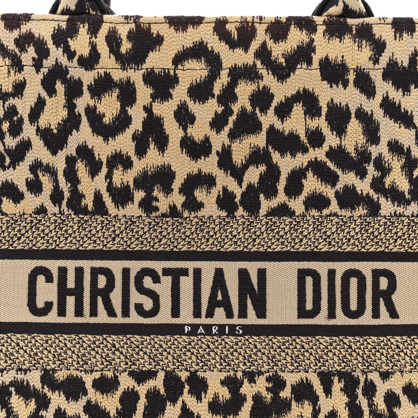 Canvas Mizza Embroidered Large Leopard Book Tote Beige