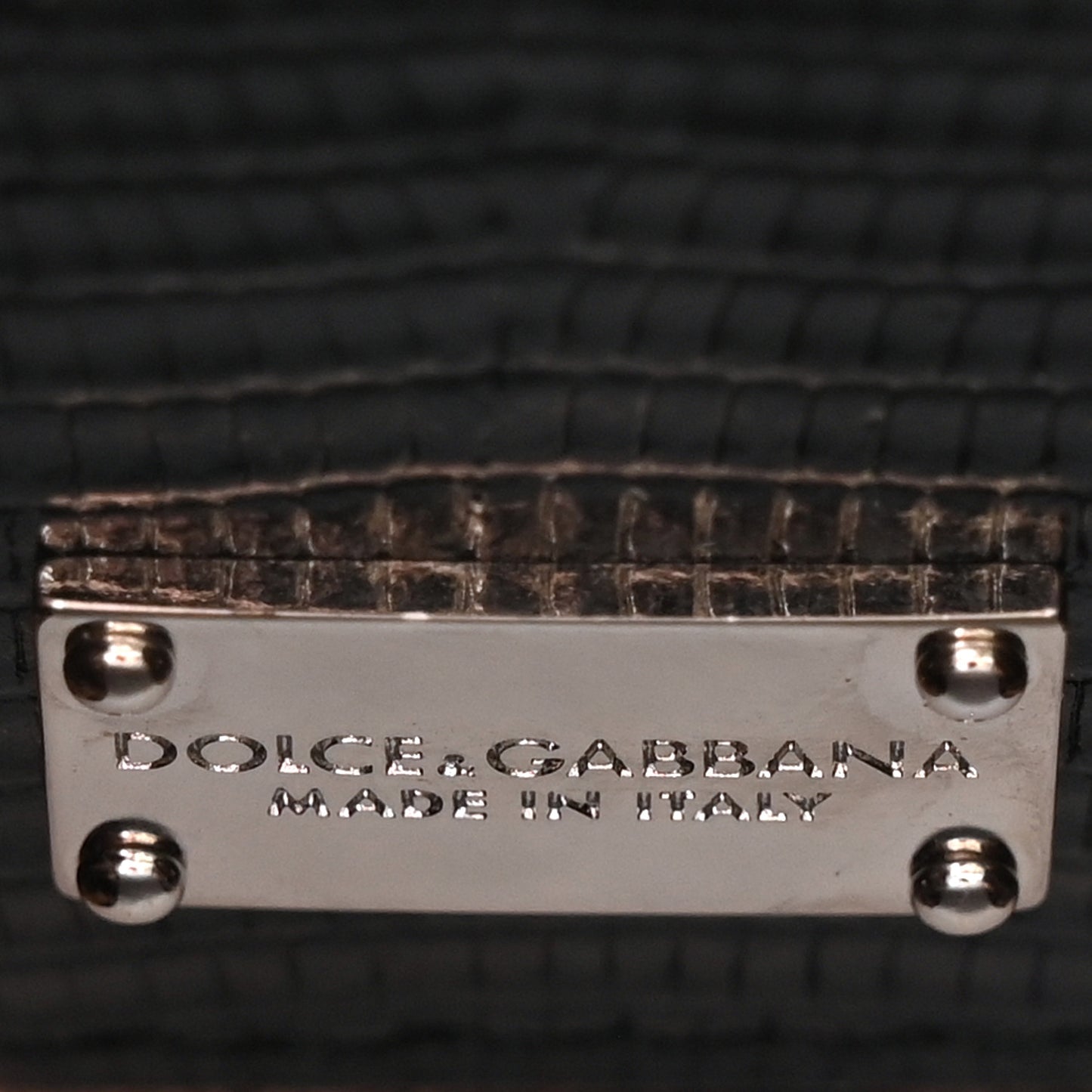 Lizard Calfskin Embossed Small Monica Top Handle Bag Black