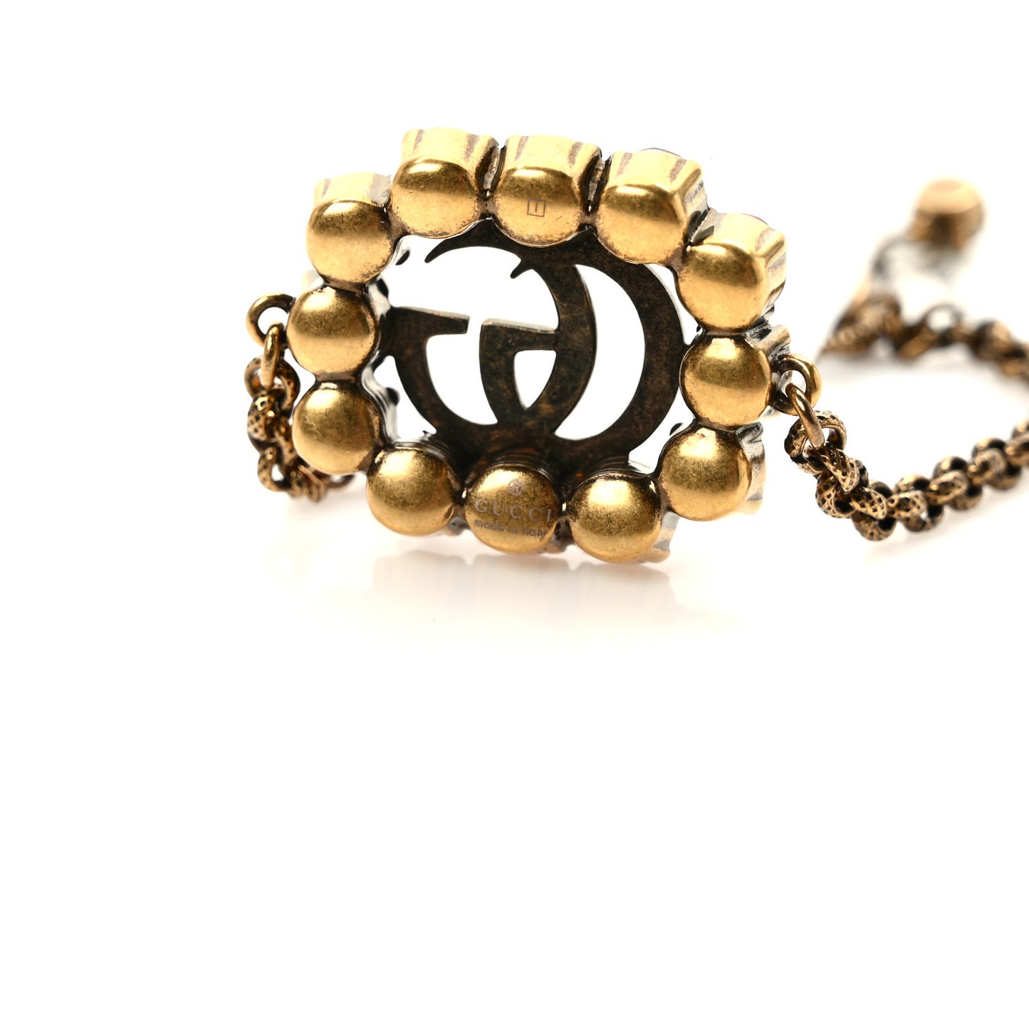 Oxidized Metal Crystal Double G Bracelet Aged Gold Red