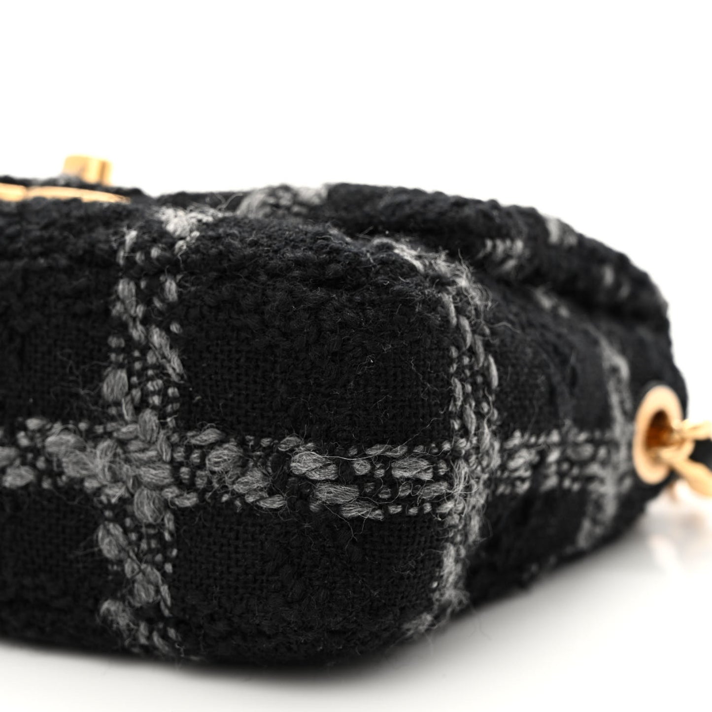 Wool Tweed Quilted Small Elegant Chain Flap Black Grey