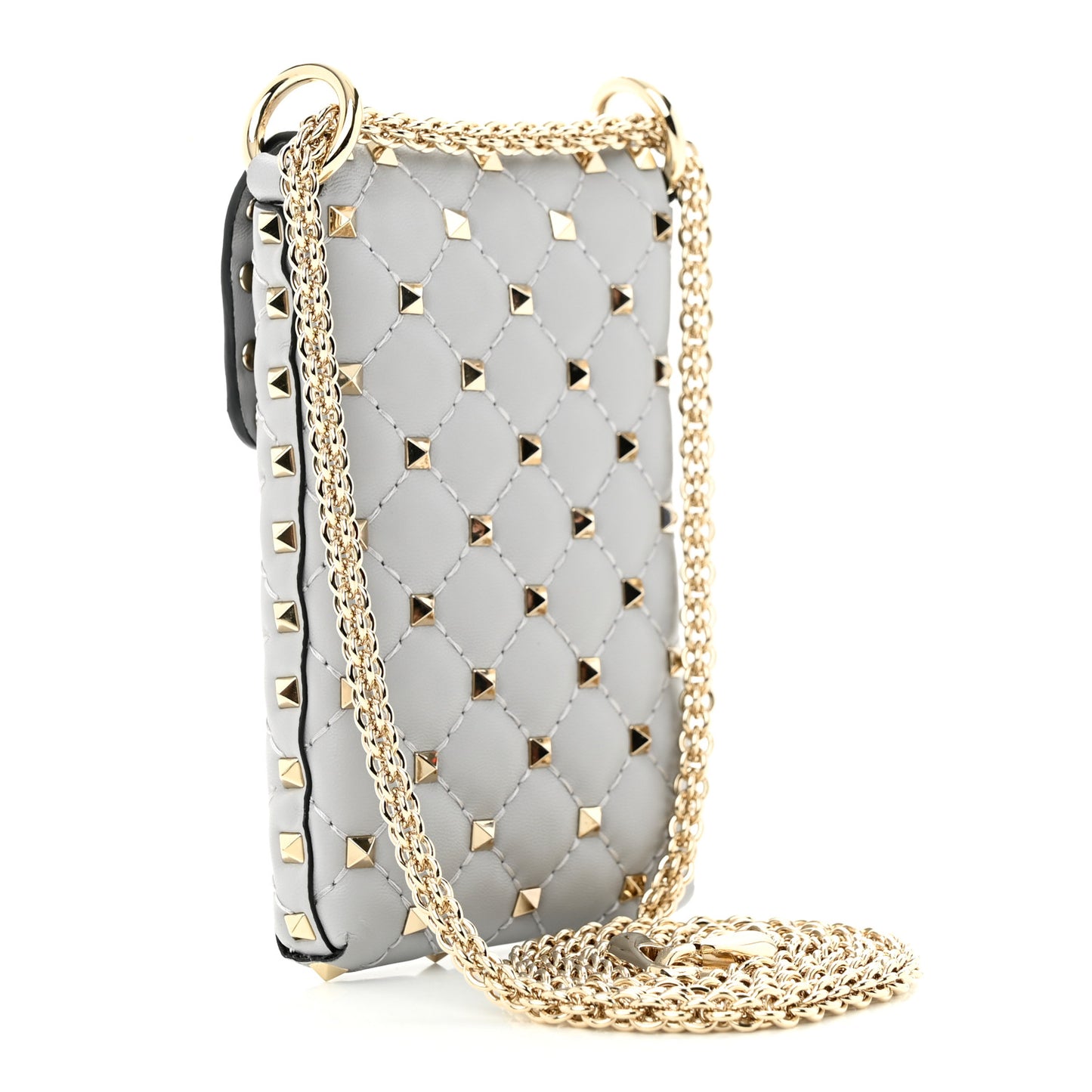 Lambskin Rockstud Crossbody Phone Case Pastel Grey