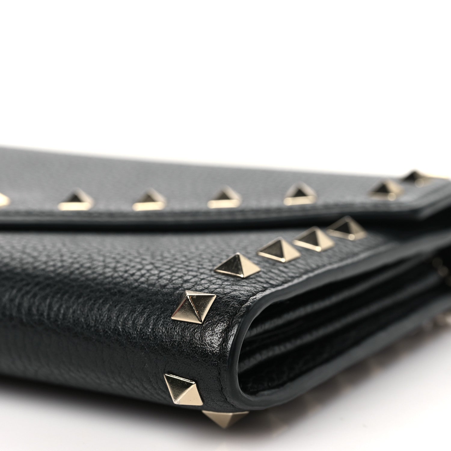 Valentino Garavani Pebbled Calfskin Rockstud Envelope Wallet on Chain Black 9 of 10