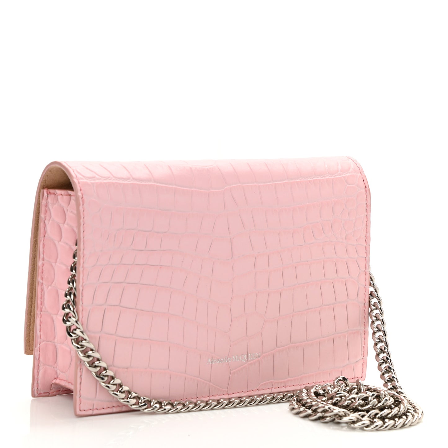 Calfskin Crocodile Embossed Skull Mini Crossbody Bag Pink