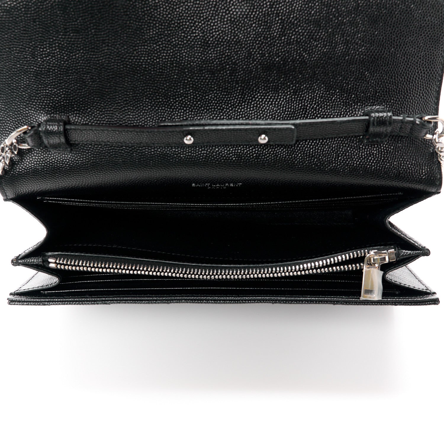 Saint Laurent Grain De Poudre Matelasse Chevron Monogram Chain Wallet Black 5 of 14