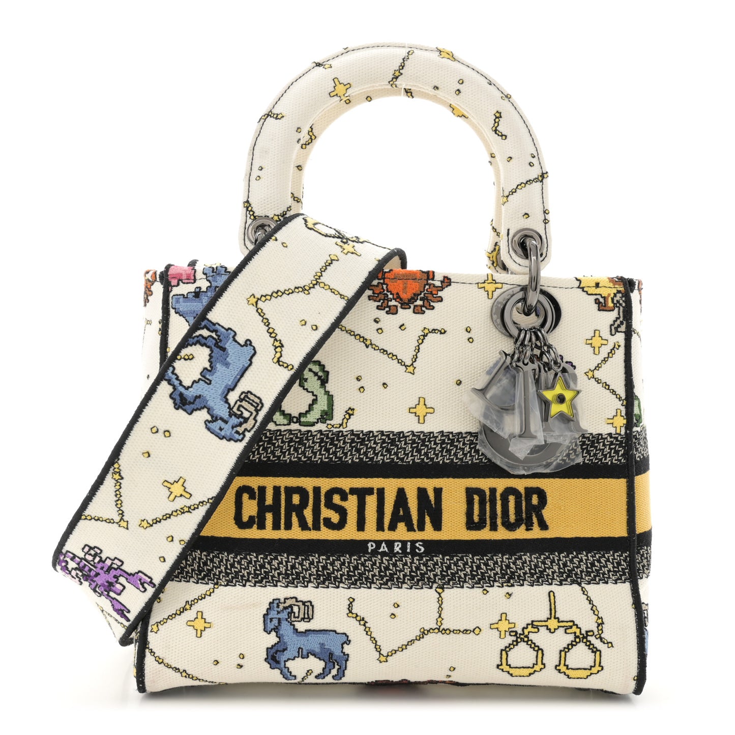 Canvas Pixel Zodiac Embroidered Medium Lady D-Lite Ecru Multicolor
