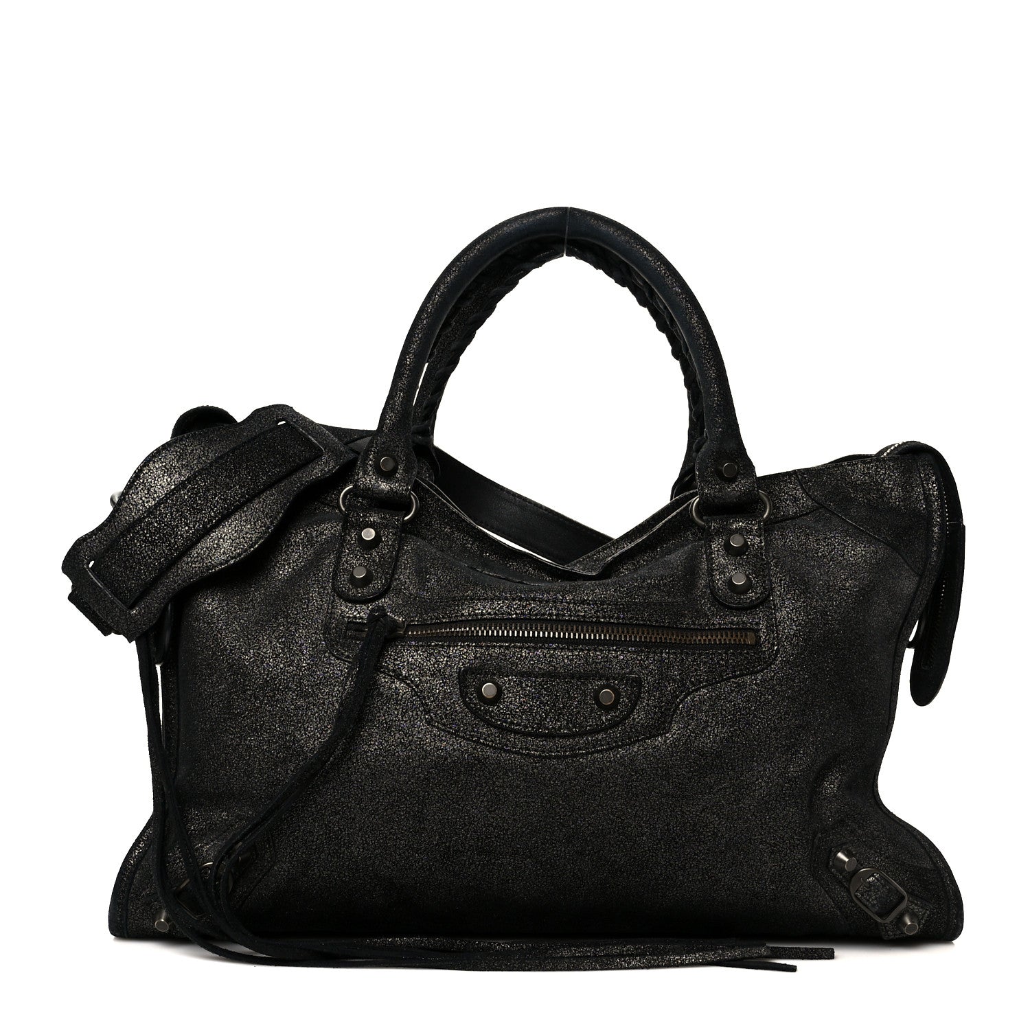 Balenciaga Metallic Craquele Calfskin Classic Hardware City Black