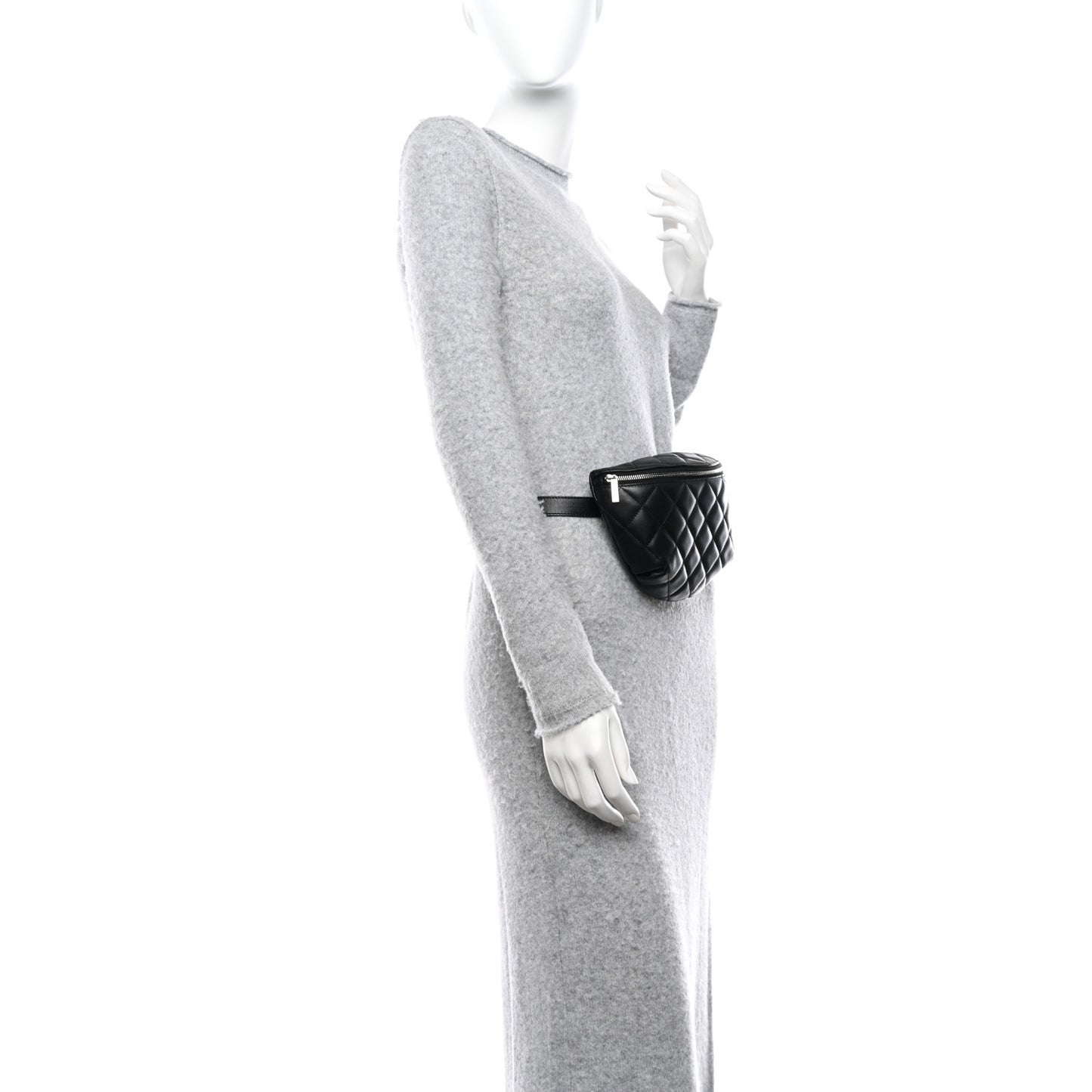 Calfskin Quilted Waist Belt Bag Black