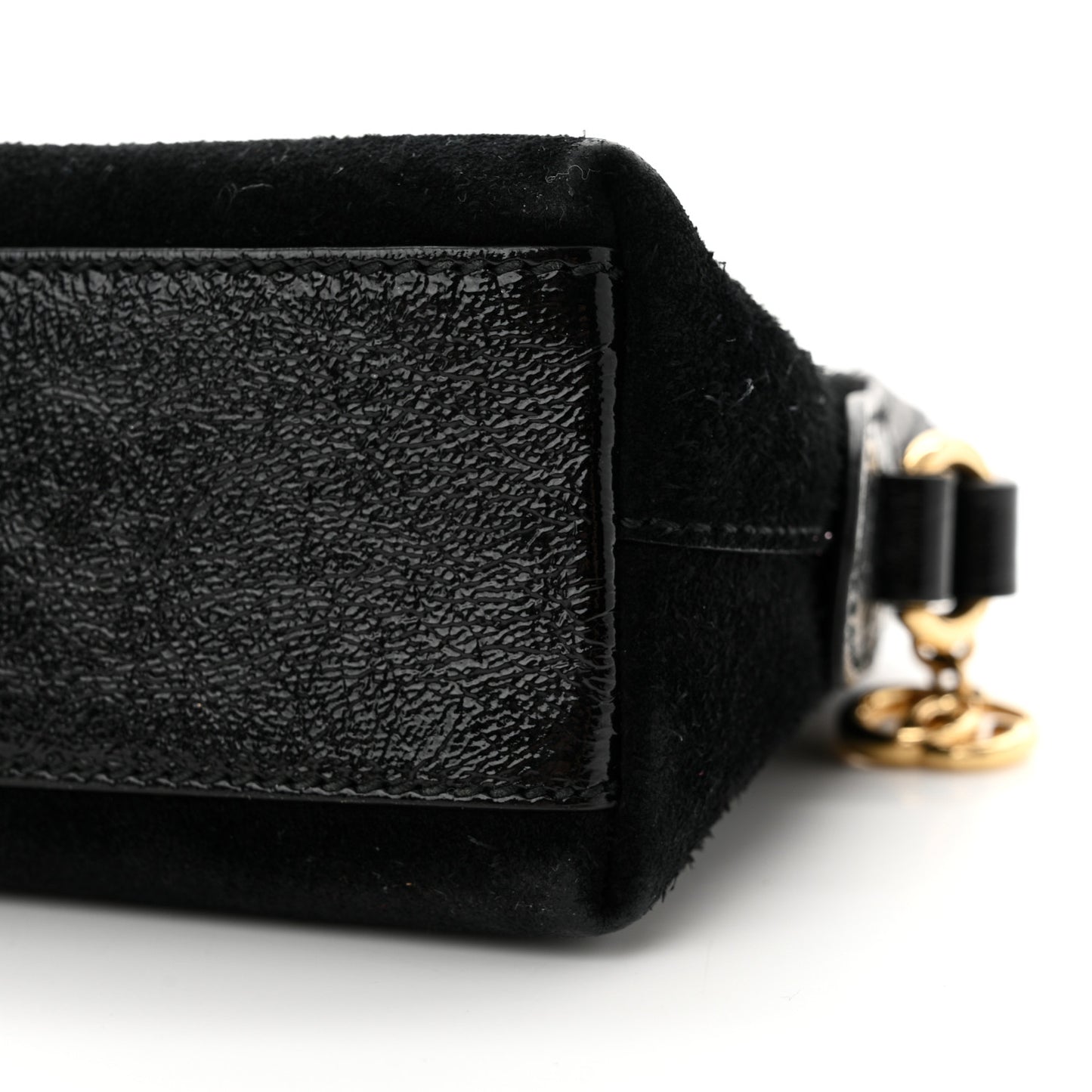 Suede Patent Web GG Small Ophidia Dome Shoulder Bag Black