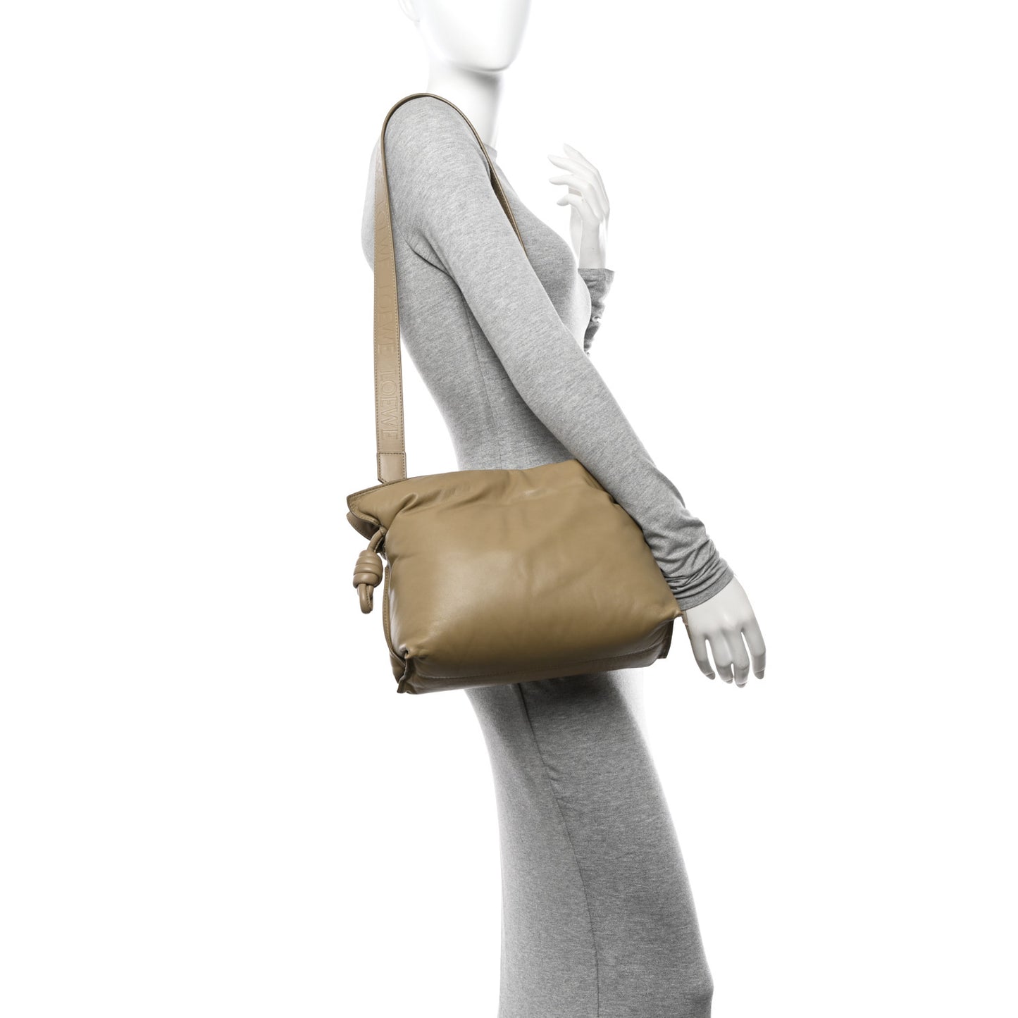 Shiny Nappa Lambskin Puffer Flamenco Knot Clutch Clay Green