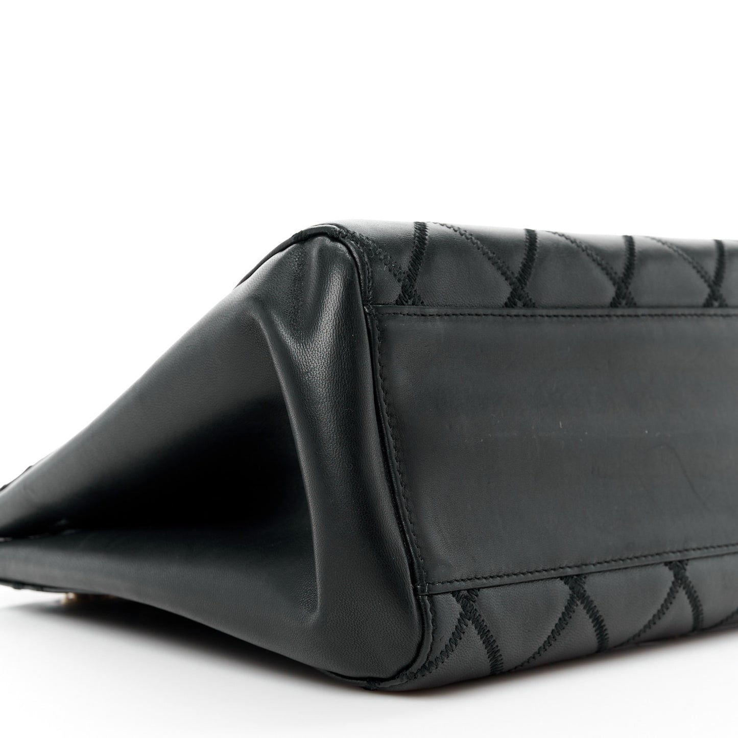 Lambskin Quilted Chain Shopping Tote Black
