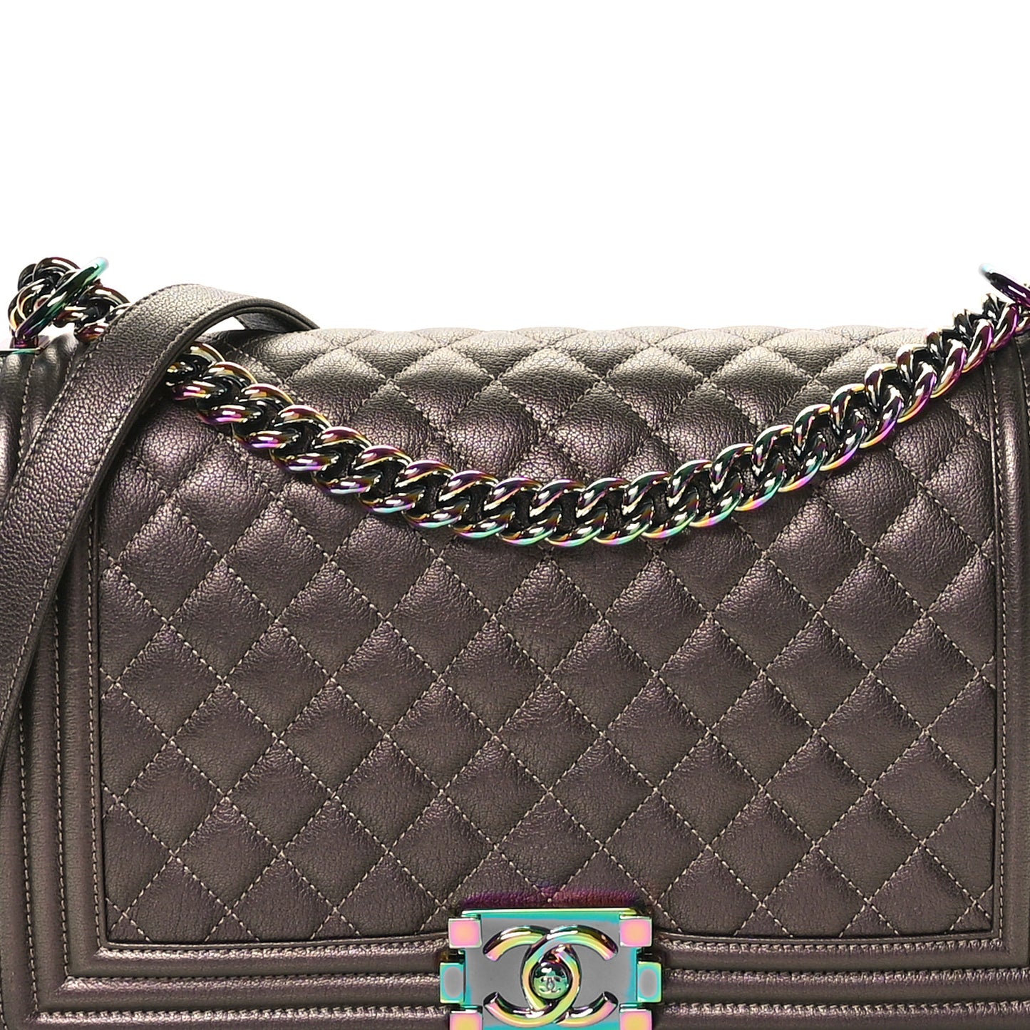 Iridescent Goatskin Quilted Large Boy Flap Bronze