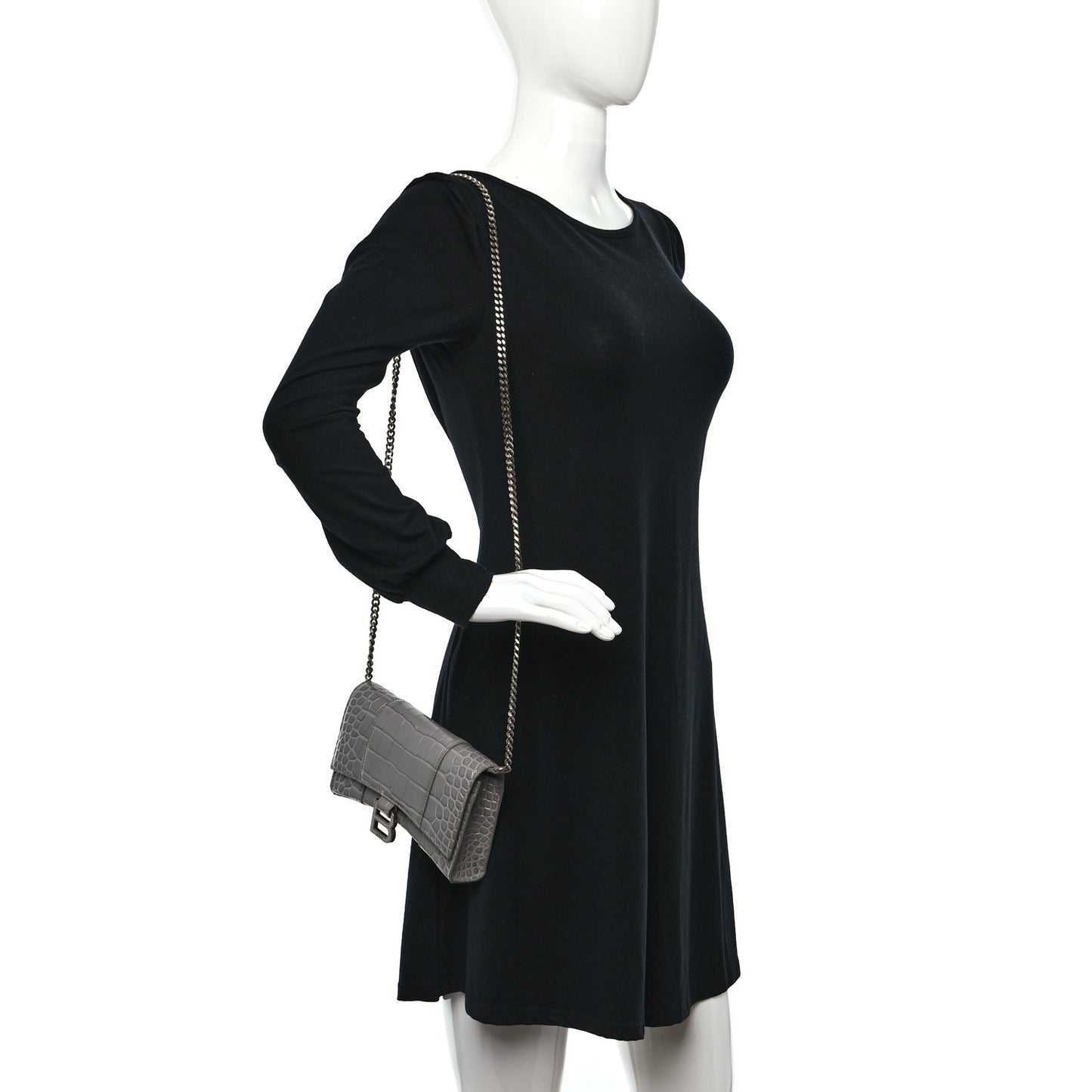 Shiny Calfskin Crocodile Embossed Hourglass Chain Bag Steel Grey