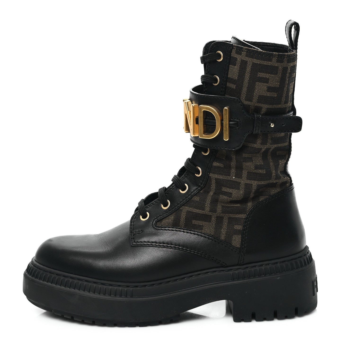 Vitello Fabric Jacquard FF Fendigraphy 50mm Biker Boots 39 Black Tobacco