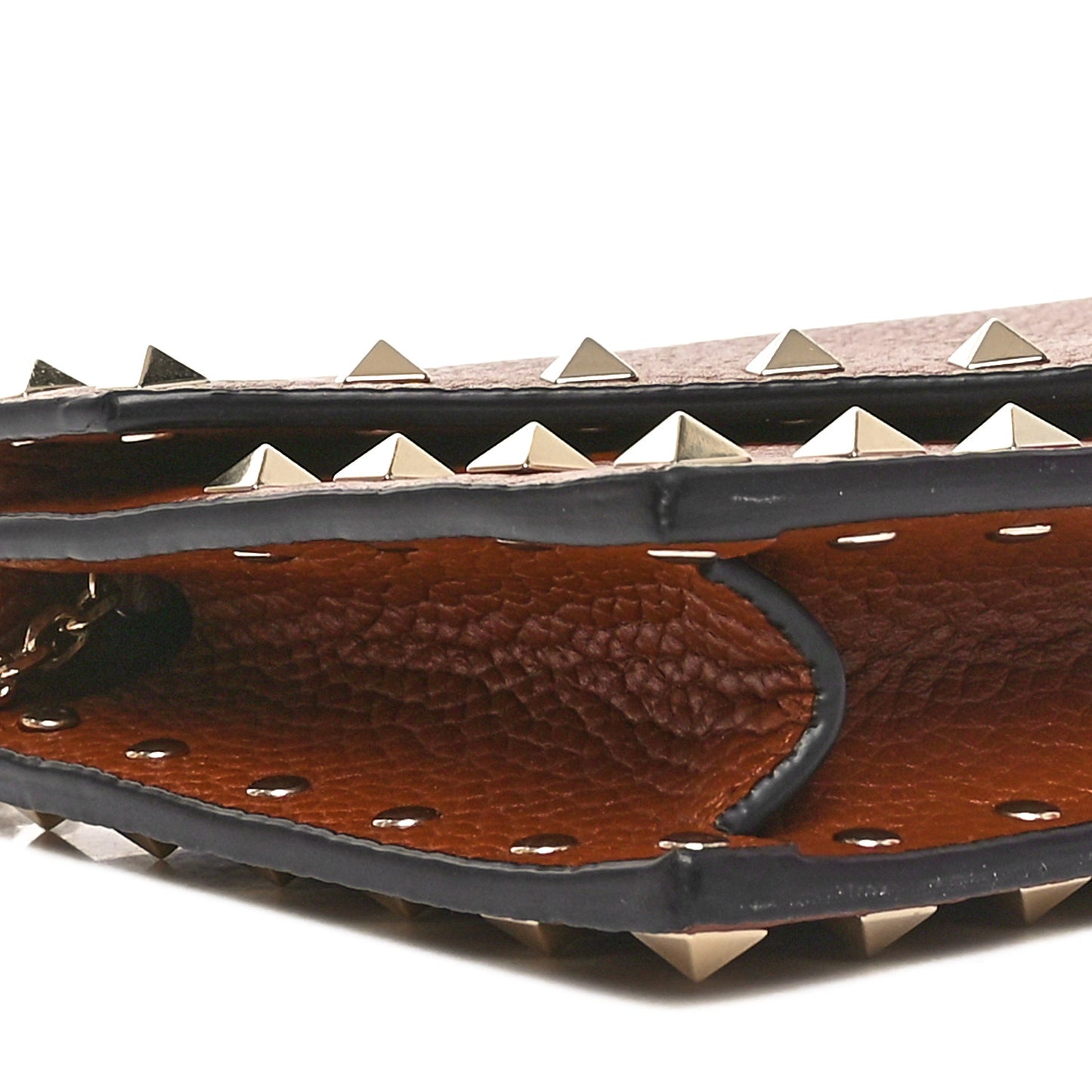 Pebbled Calfskin Rockstud Envelope Wallet on Chain Bright Cognac