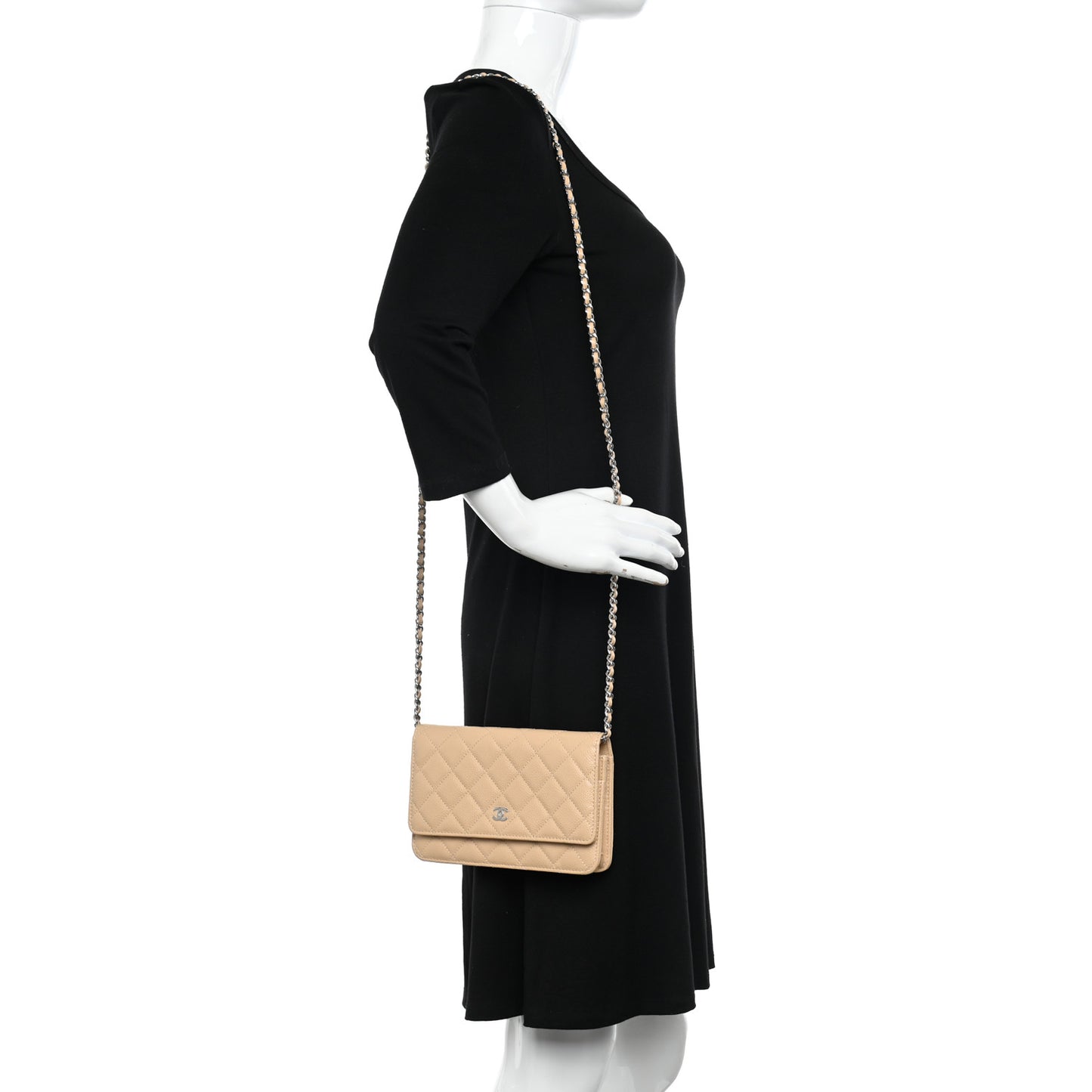 Caviar Quilted Wallet On Chain WOC Beige