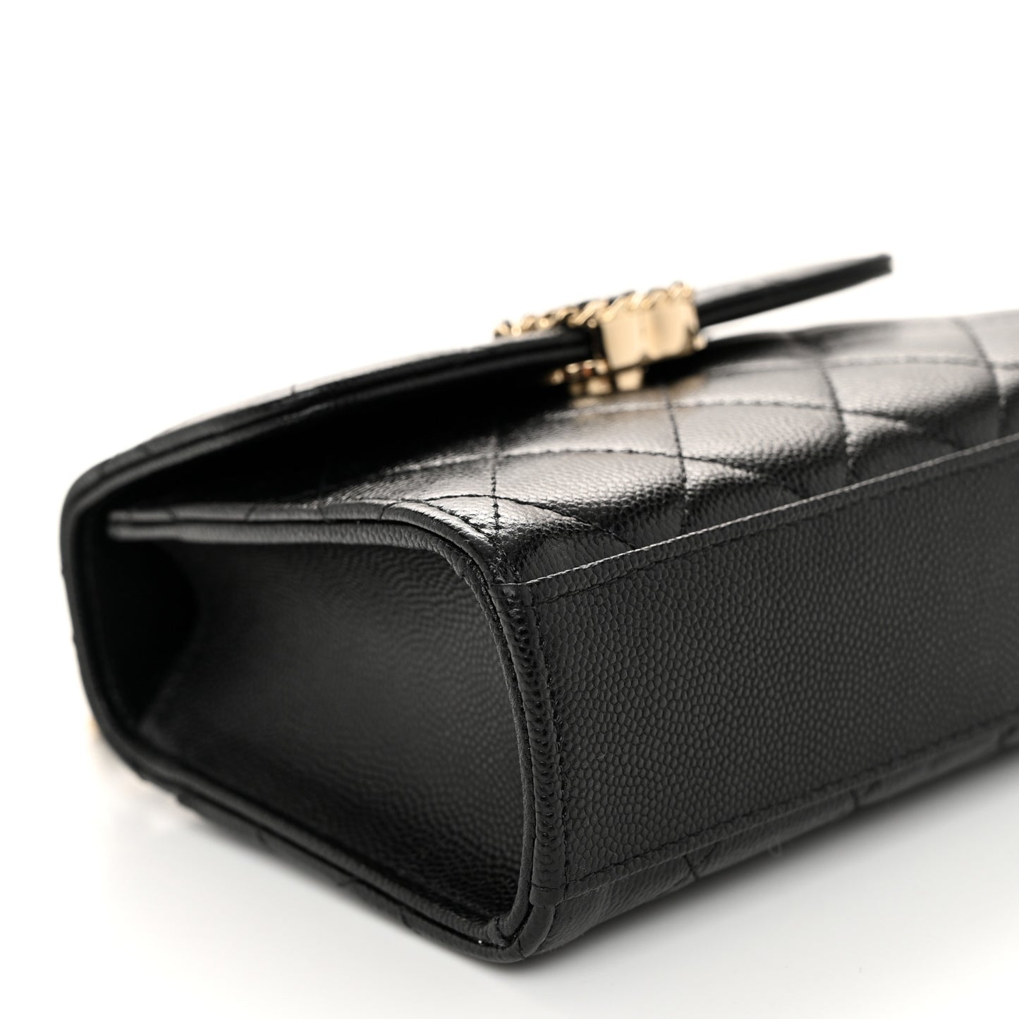 Caviar Quilted Double Chain Top Handle Flap With Chain Black