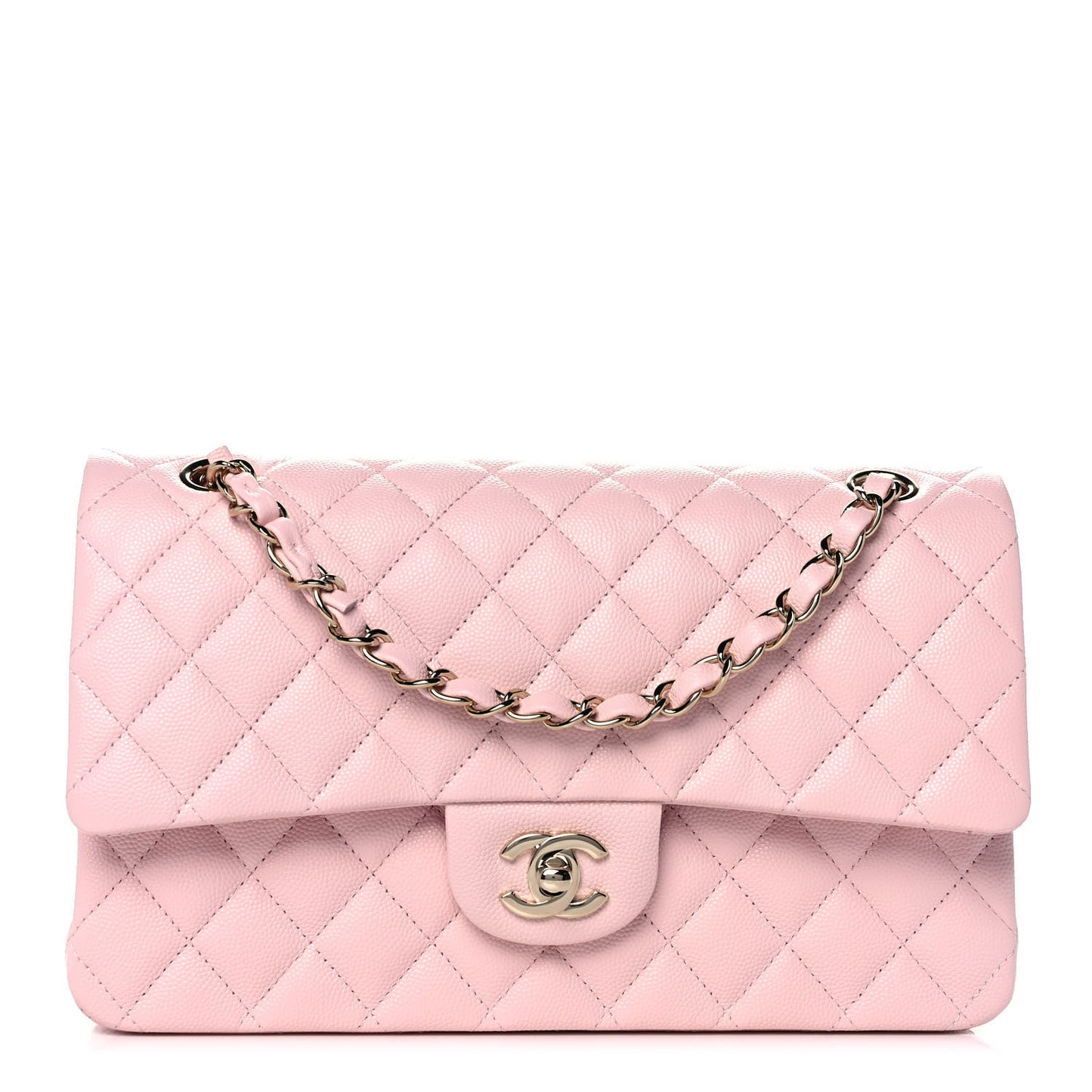 Caviar Quilted Medium Double Flap Light Pink