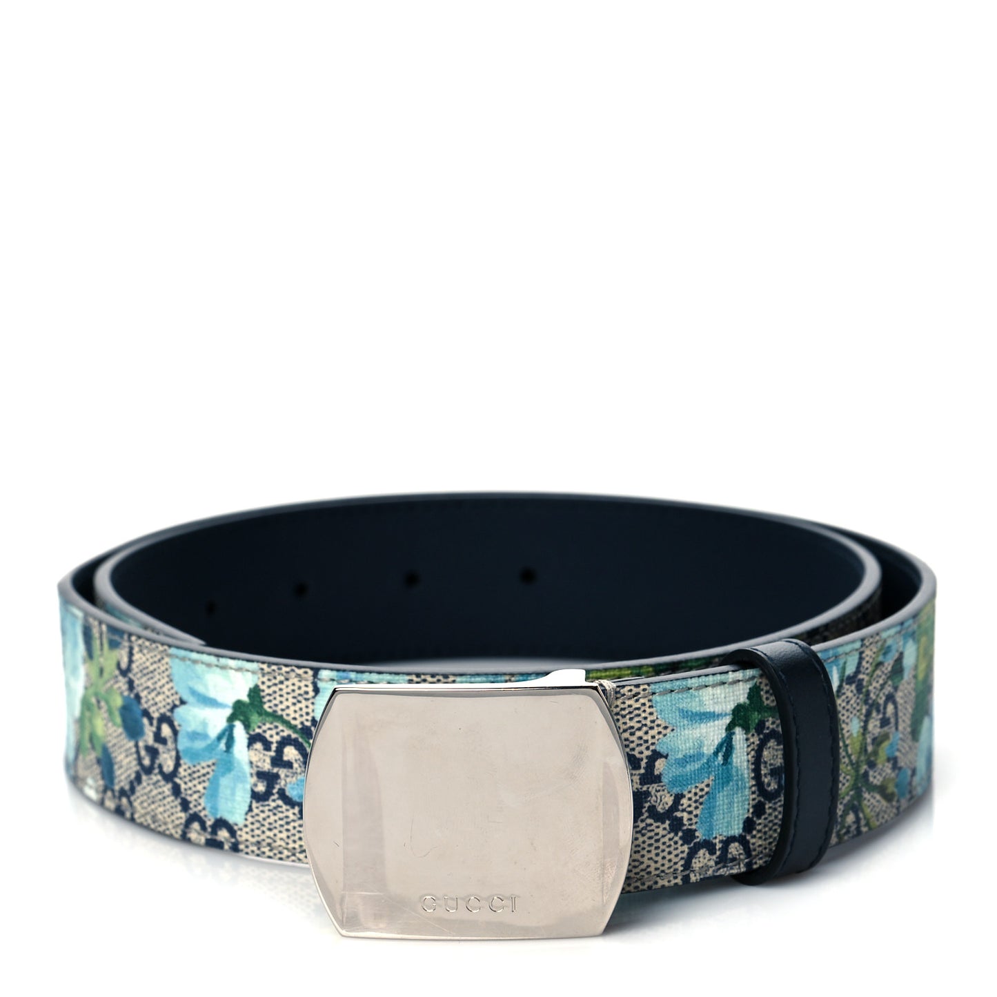 GG Supreme Monogram Blooms Plaque Belt 85 34 Blue