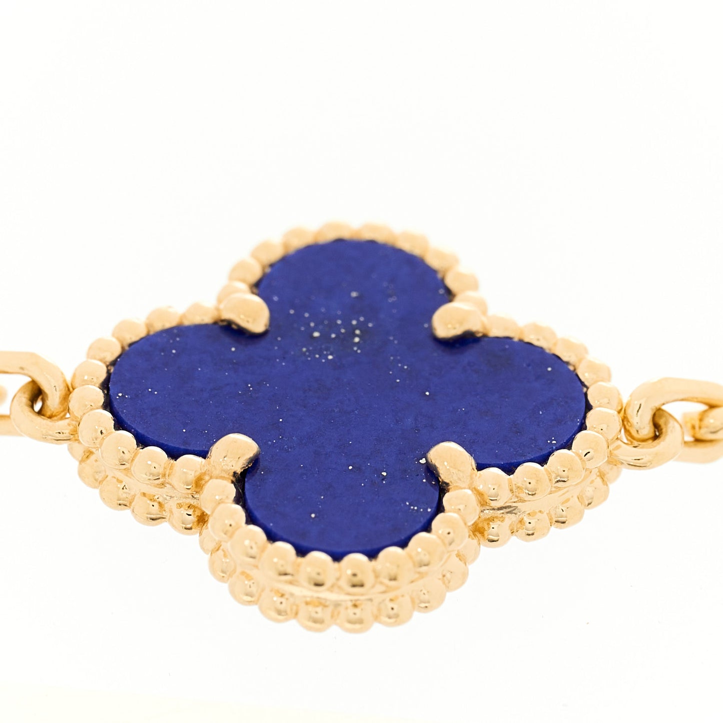 18K Yellow Gold Diamond Lapis Lazuli 5 Motifs Vintage Alhambra Bracelet