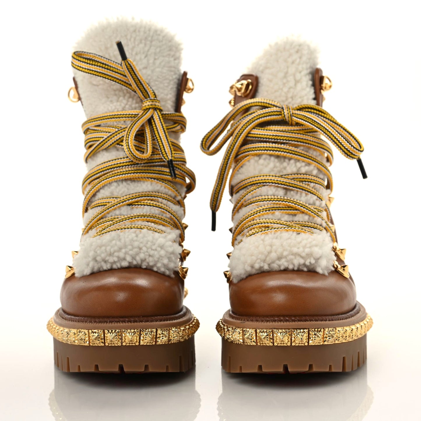 Calfskin Studded Shearling Yeti Donna Boots 36 Natural