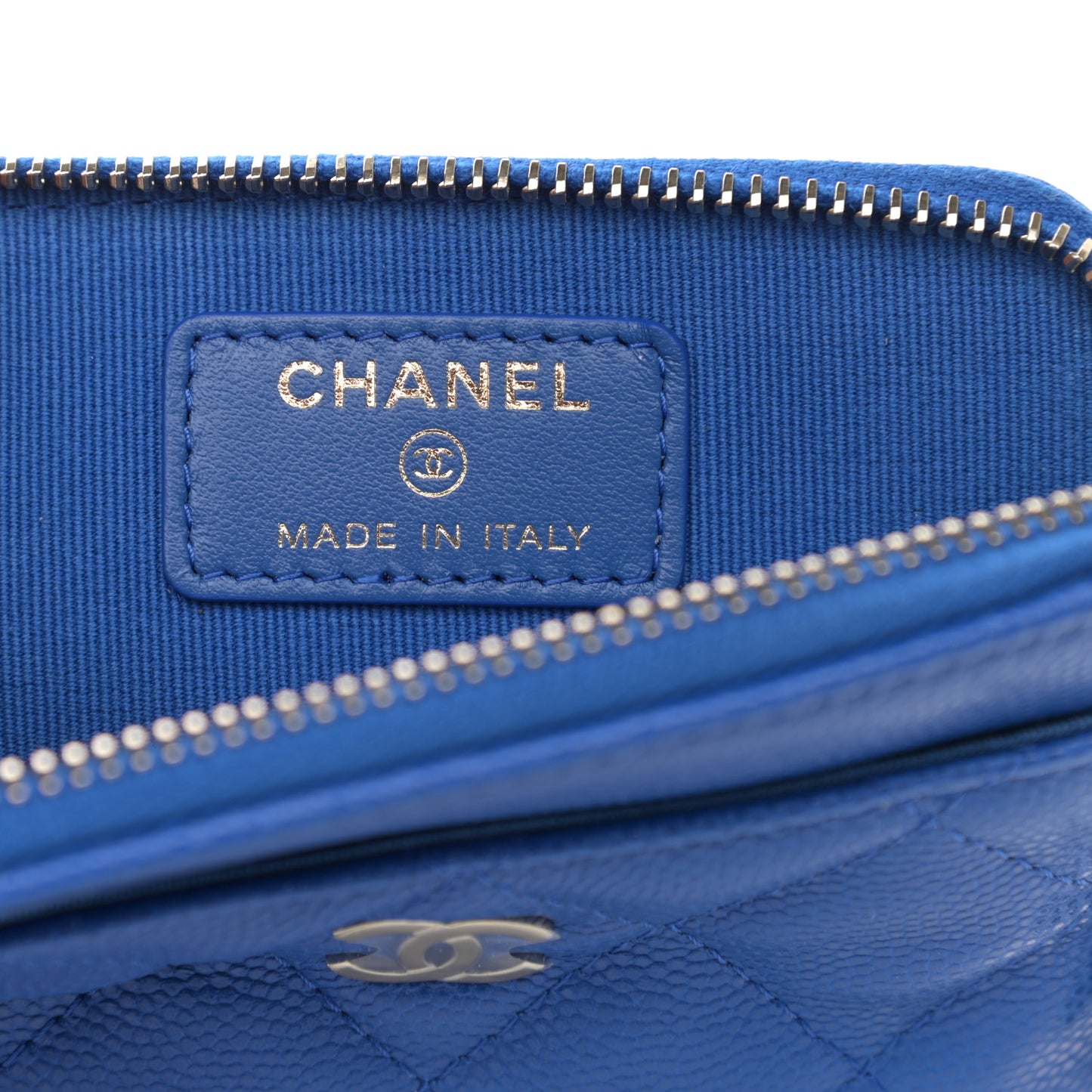 Caviar Quilted Zip Card Holder Wallet Blue