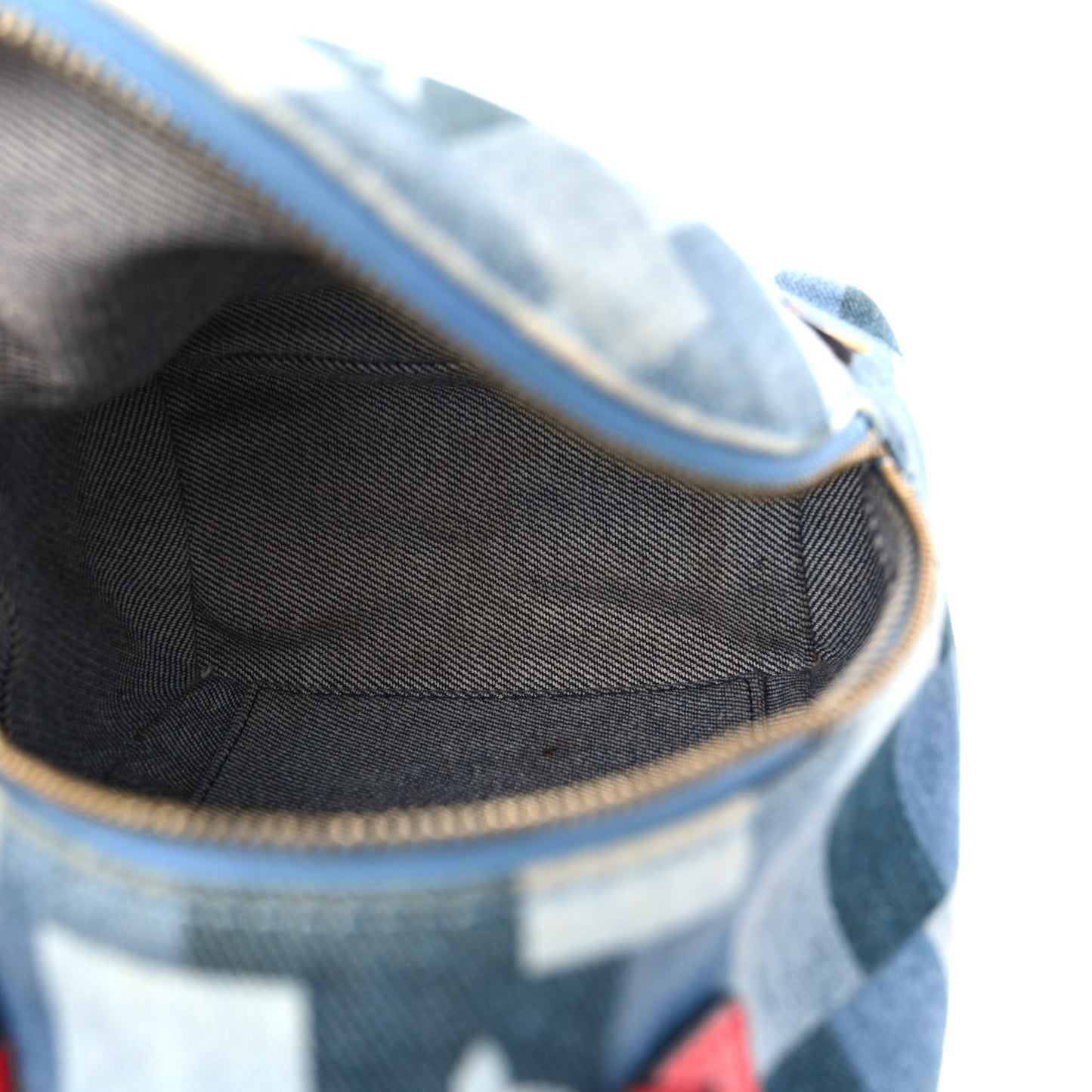 Denim Damier Monogram Patchwork Palm Springs Backpack Mini Blue Rouge