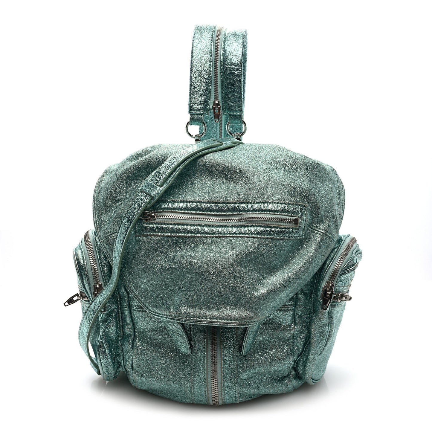 Metallic Calfskin Marti Backpack Bag Light Blue Rhodium Hardware