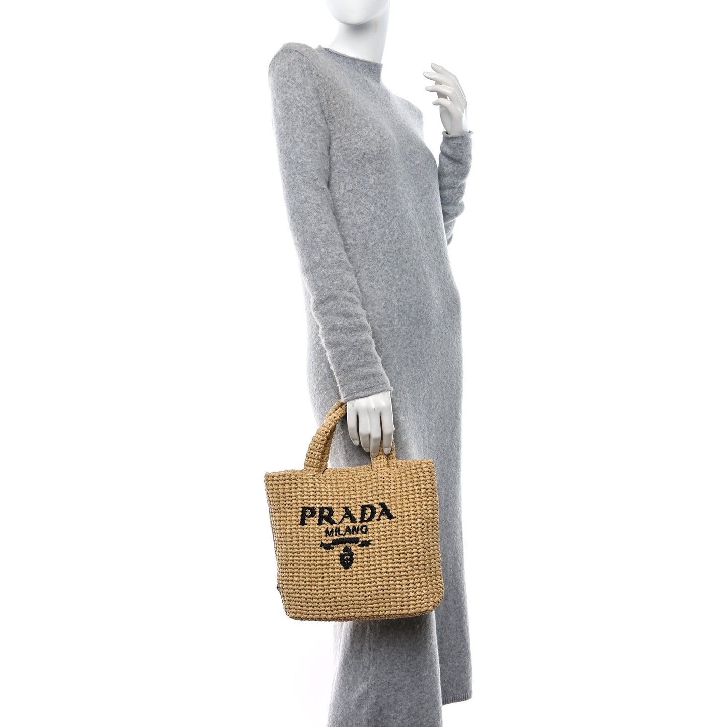 Yarn Raffia Effect Crochet Embroidered Small Logo Tote Naturale