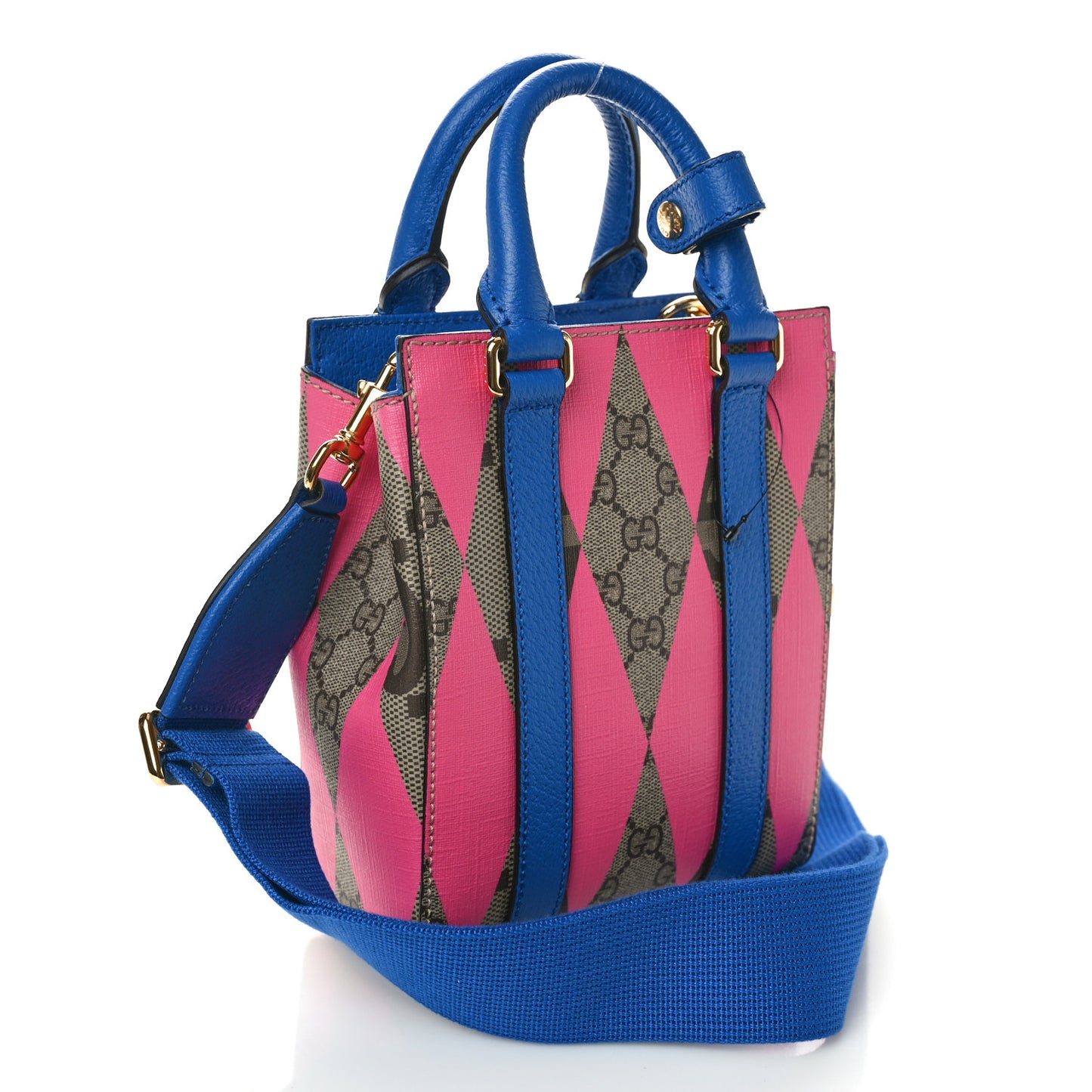 GG Supreme Monogram Textured Dollar Calfskin Rhombus Mini Tote Bag Beige Ebony Pink Blue