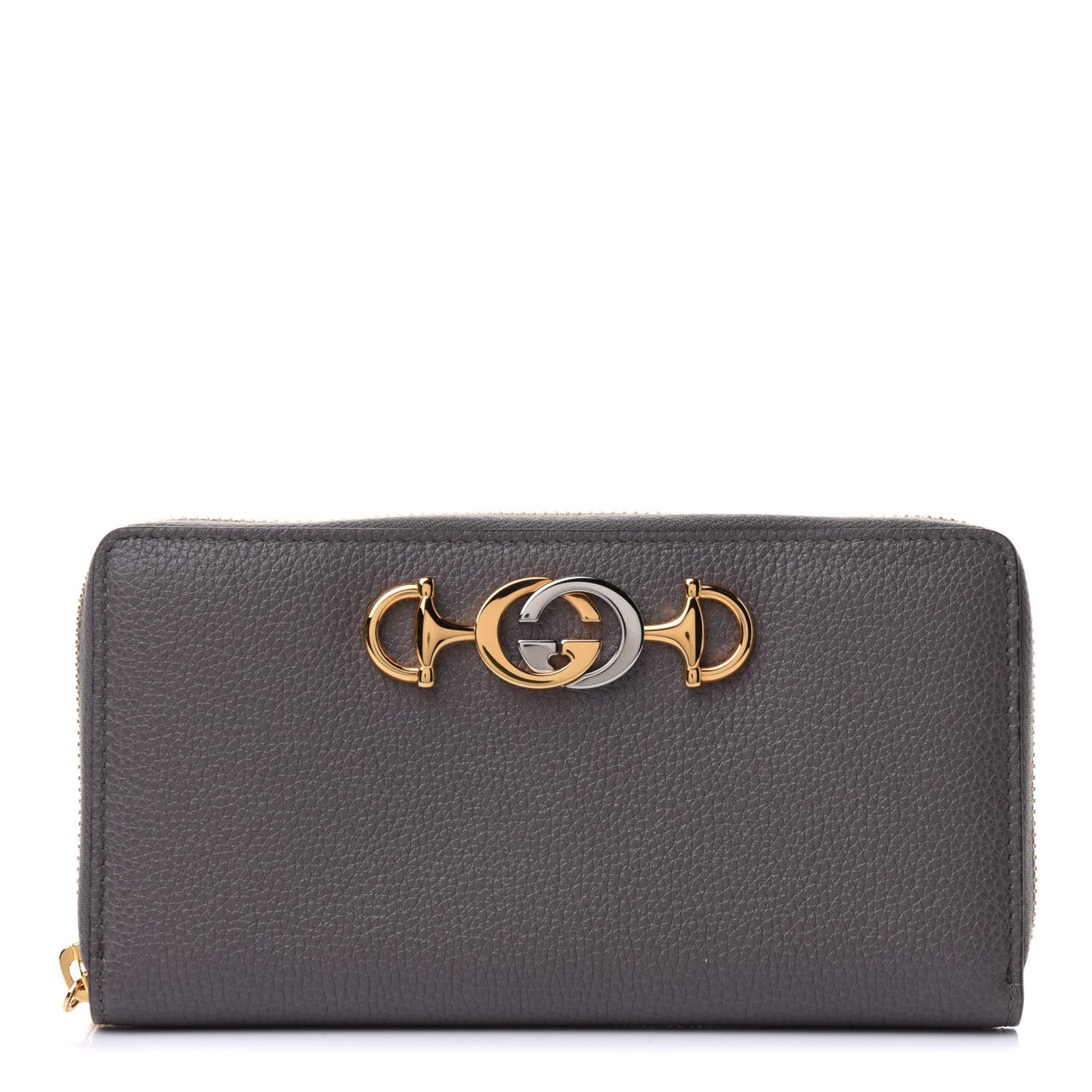 Grainy Calfskin Zumi Zip Around Wallet Dusty Grey