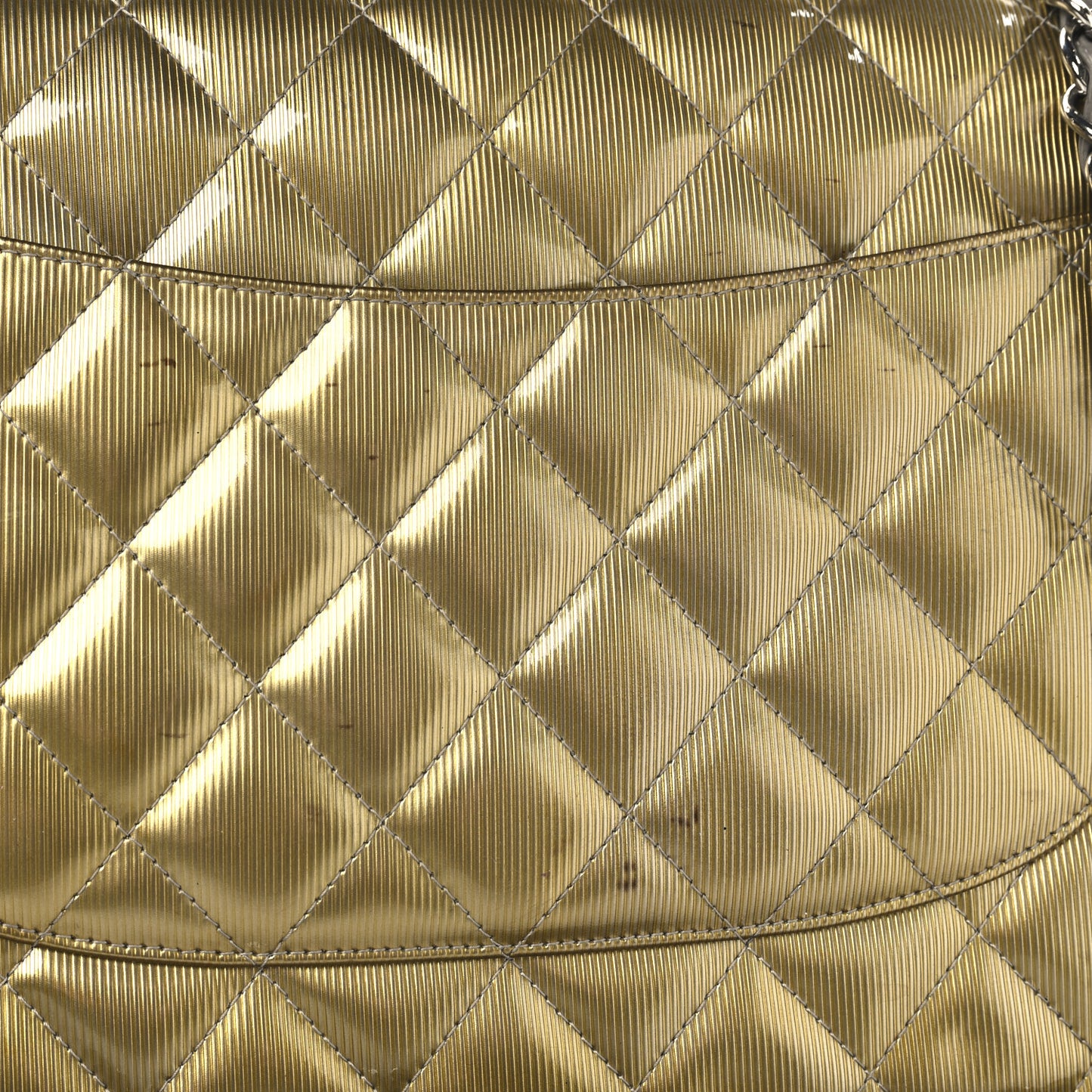 Striated Patent Quilted Jumbo Double Flap Gold