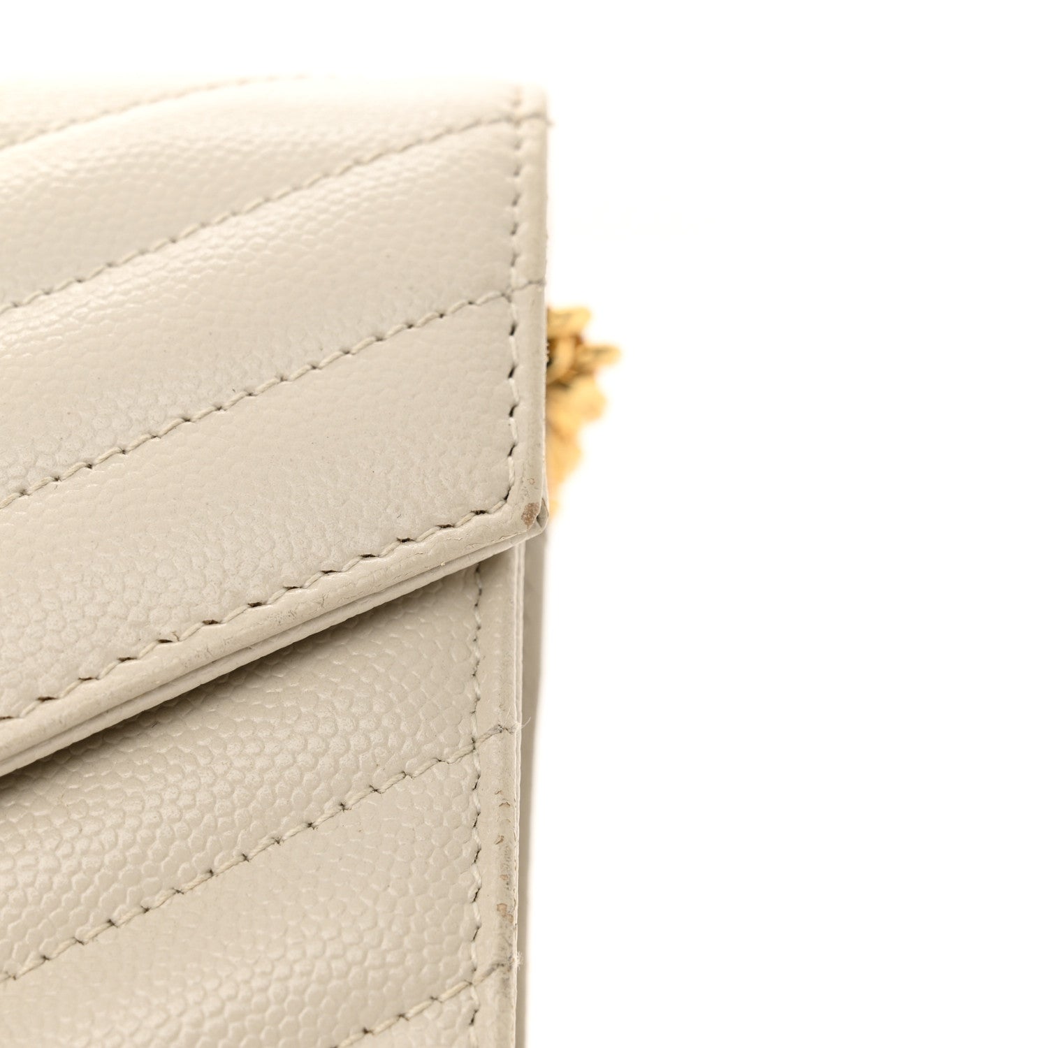 Saint Laurent Grain De Poudre Matelasse Chevron Monogram Chain Wallet Crema Soft 12 of 17