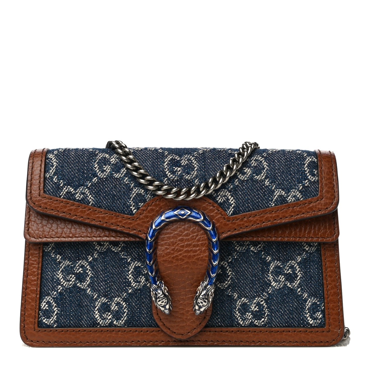 New Denim GG Monogram Dollar Calfskin Enamel Super Mini Dionysus Shoulder Bag Blue Tea Cuir Epilog Electric Blue