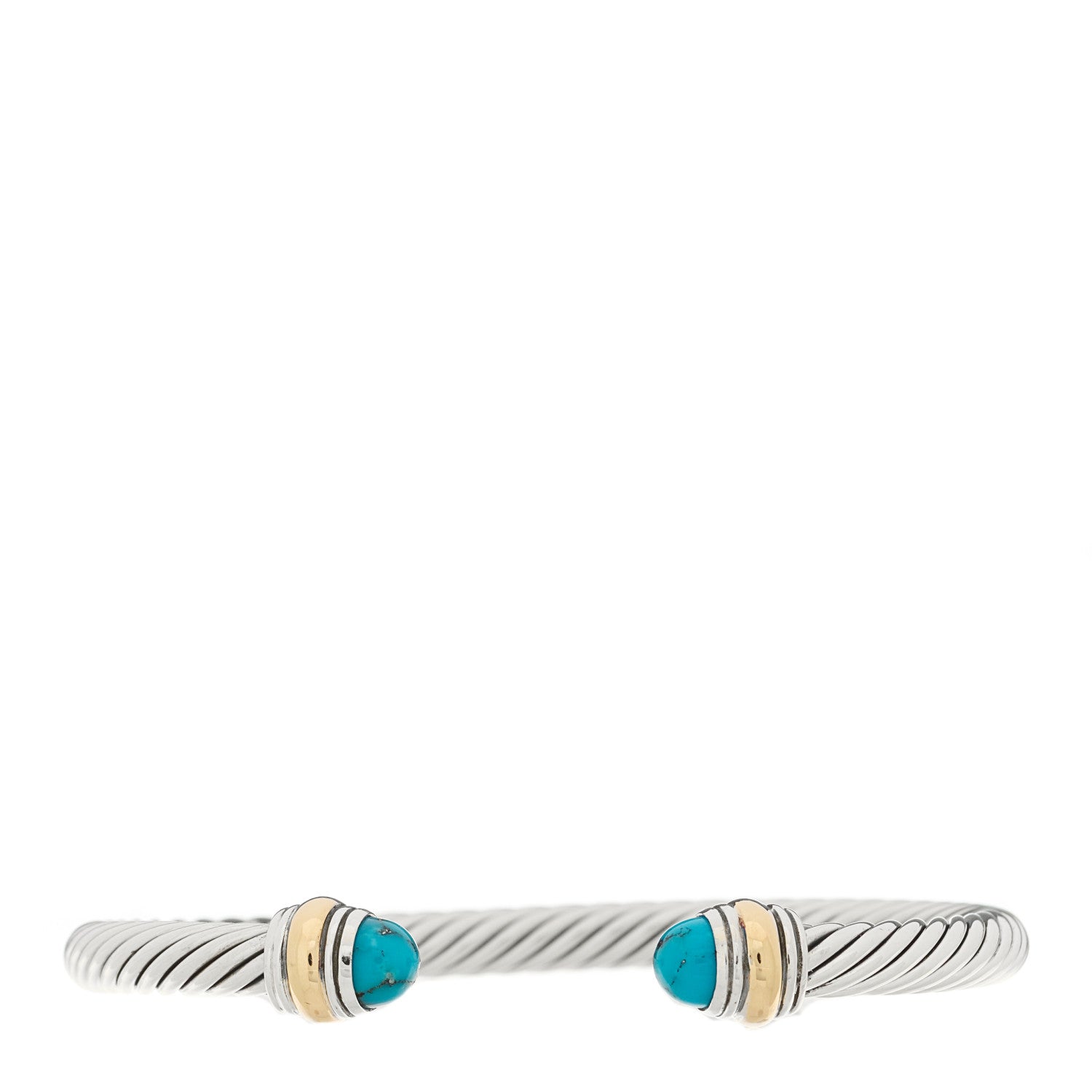 David Yurman Sterling Silver 14K Yellow Gold Turquoise 5mm Cable Classics Bracelet 1 of 4