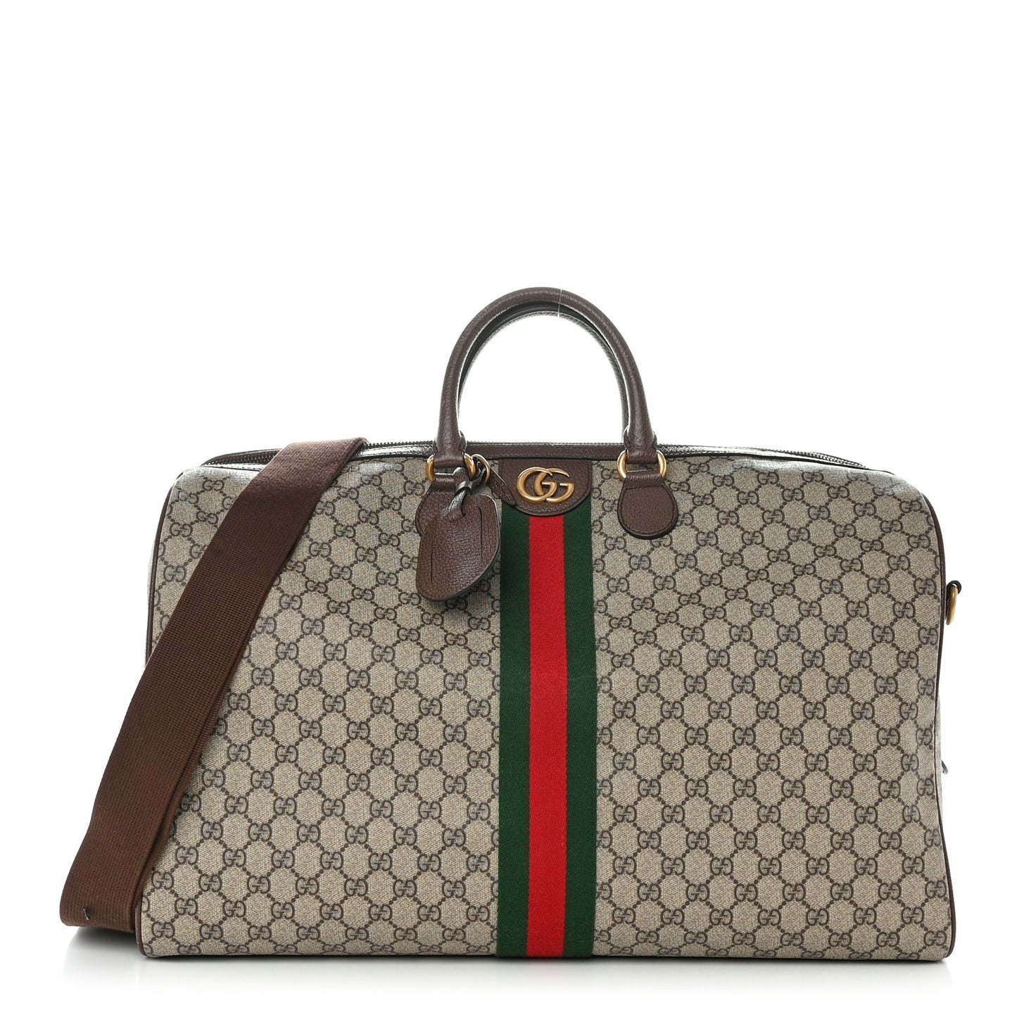 GG Supreme Monogram Textured Dollar Calfskin Web Large Savoy Duffle Bag Beige Ebony New Acero